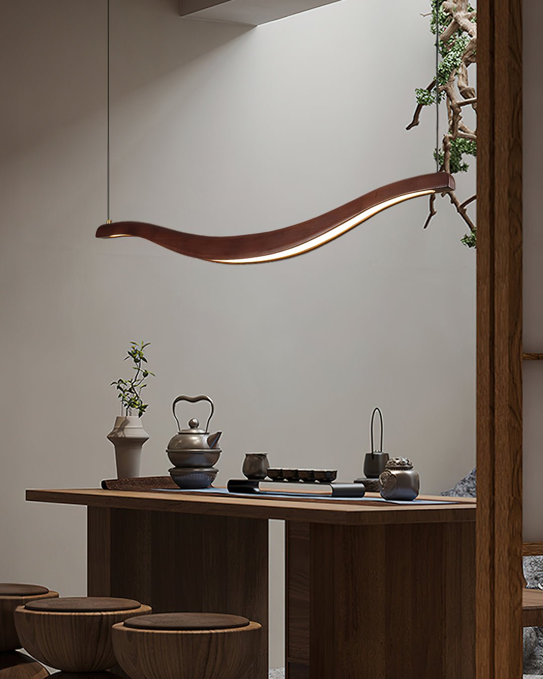 Lustra Chandelier Wood Waveform Elegant-Neutral Decor