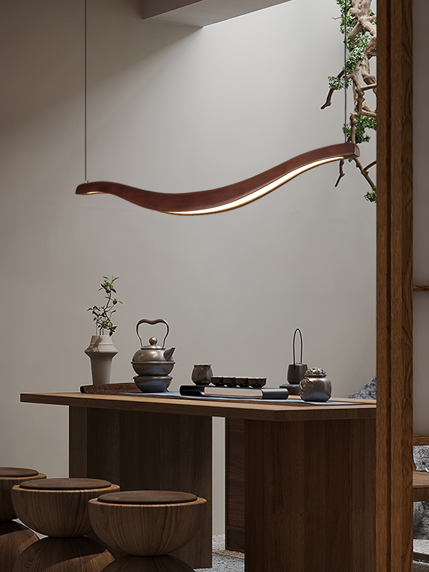Lustra Chandelier Wood Waveform Elegant-Neutral Decor