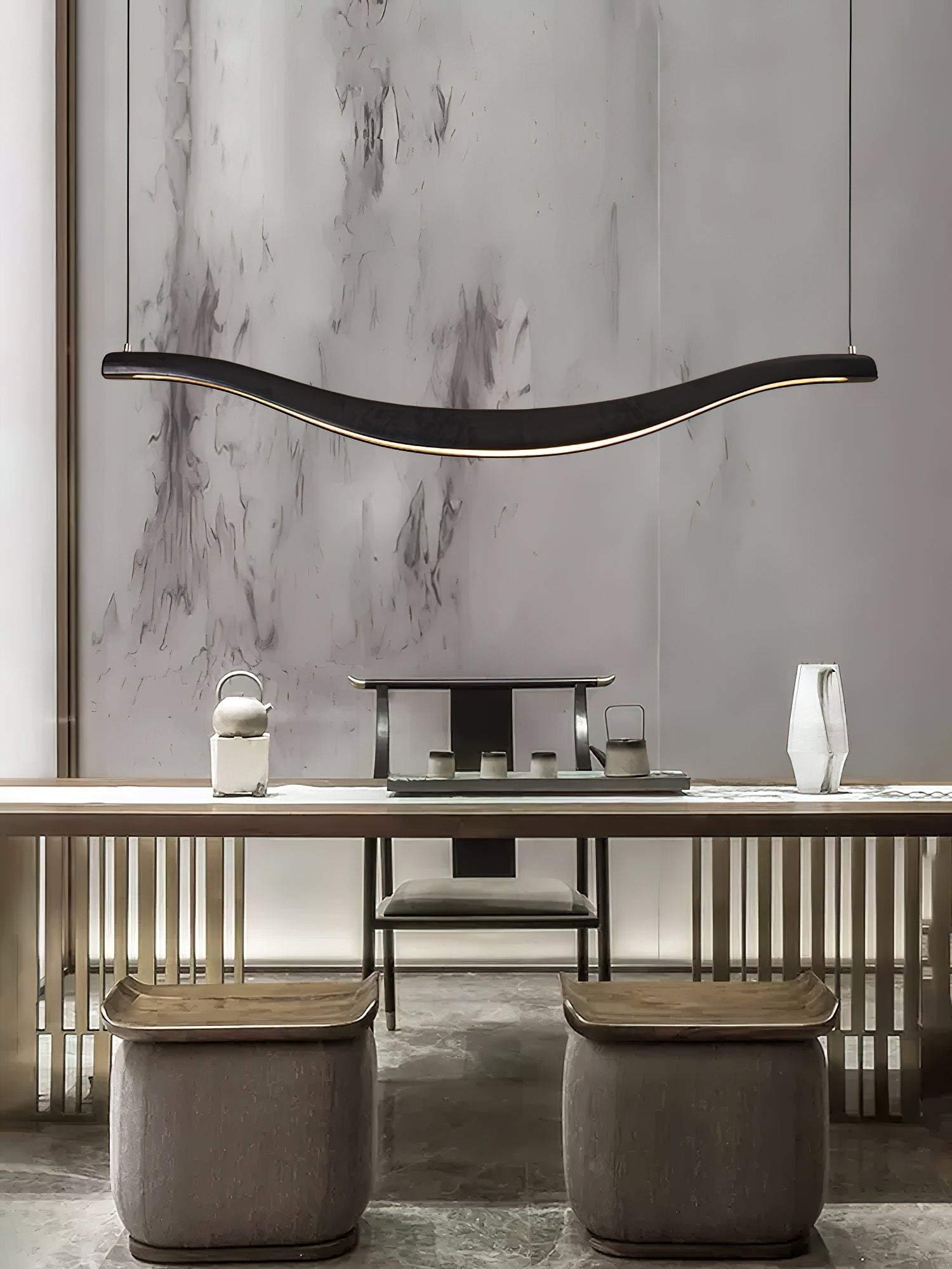 Lustra Chandelier Wood Waveform Elegant-Neutral Decor