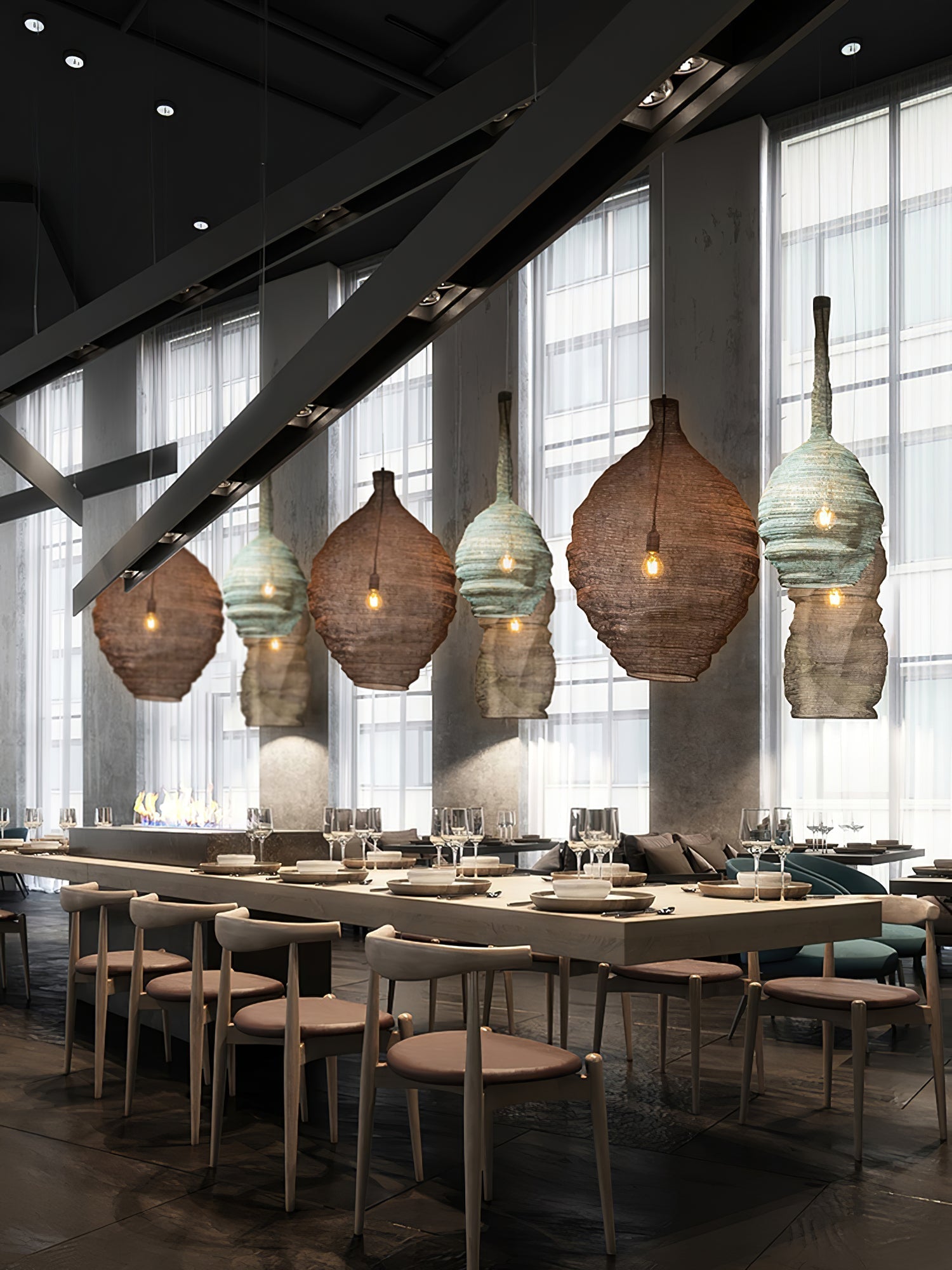 Vae Industrial Wire Pendant Lamps-Neutral Decor