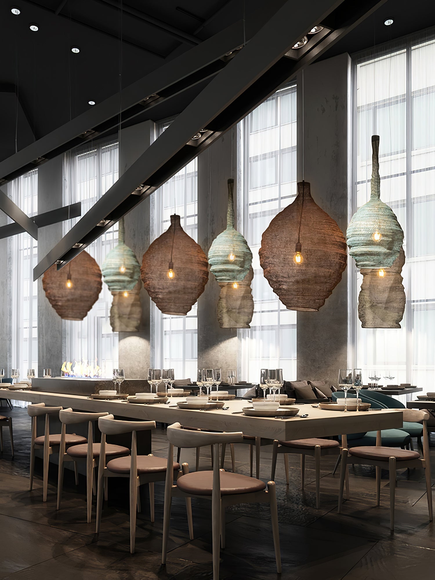Vae Industrial Wire Pendant Lamps-Neutral Decor
