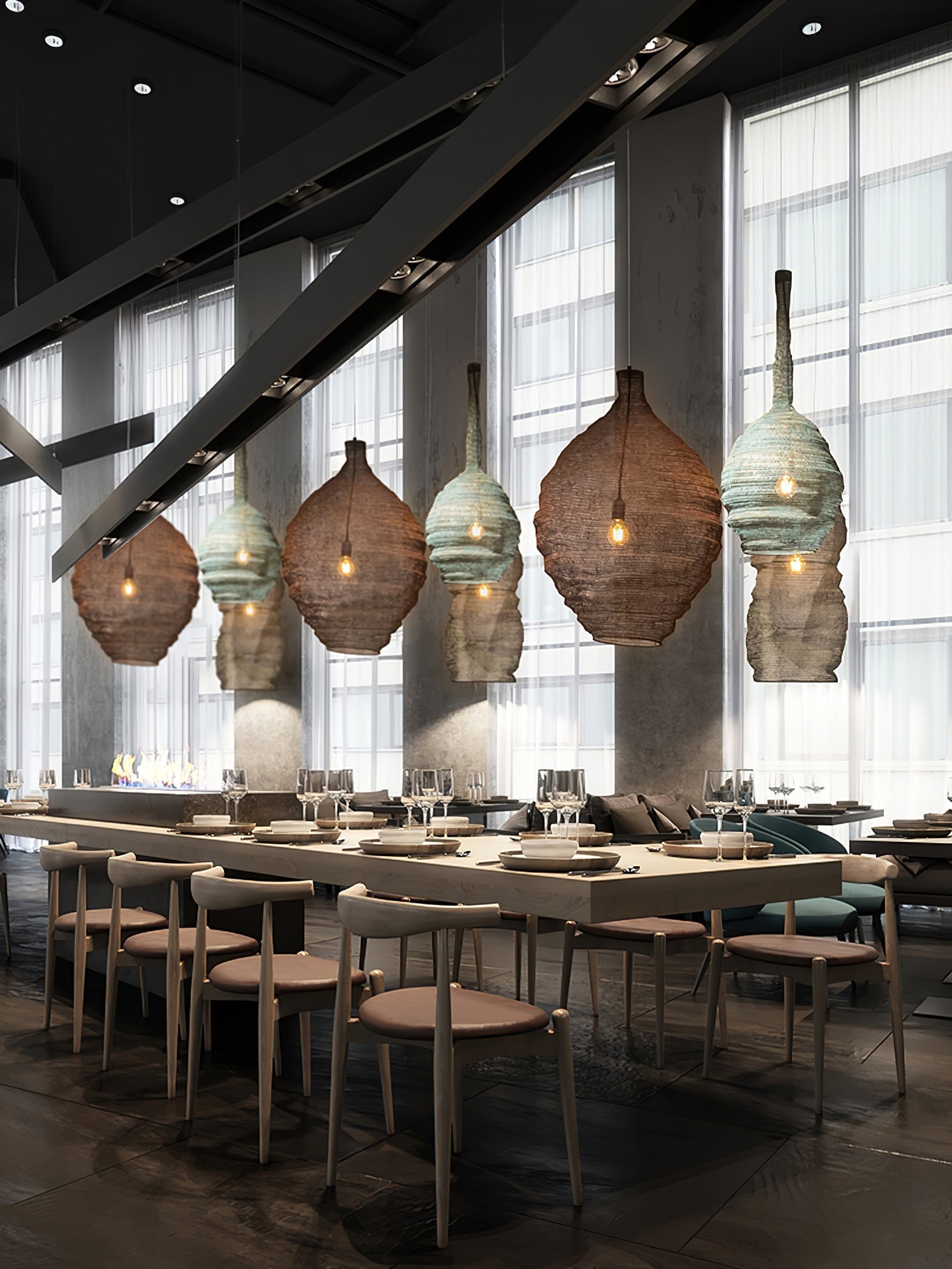 Vae Industrial Wire Pendant Lamps-Neutral Decor