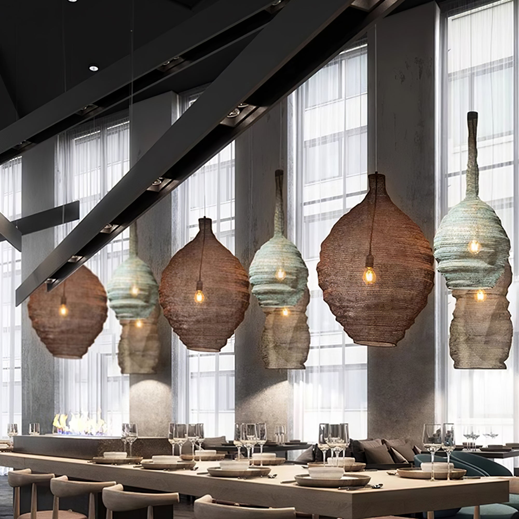 Vae Industrial Wire Pendant Lamps-Neutral Decor