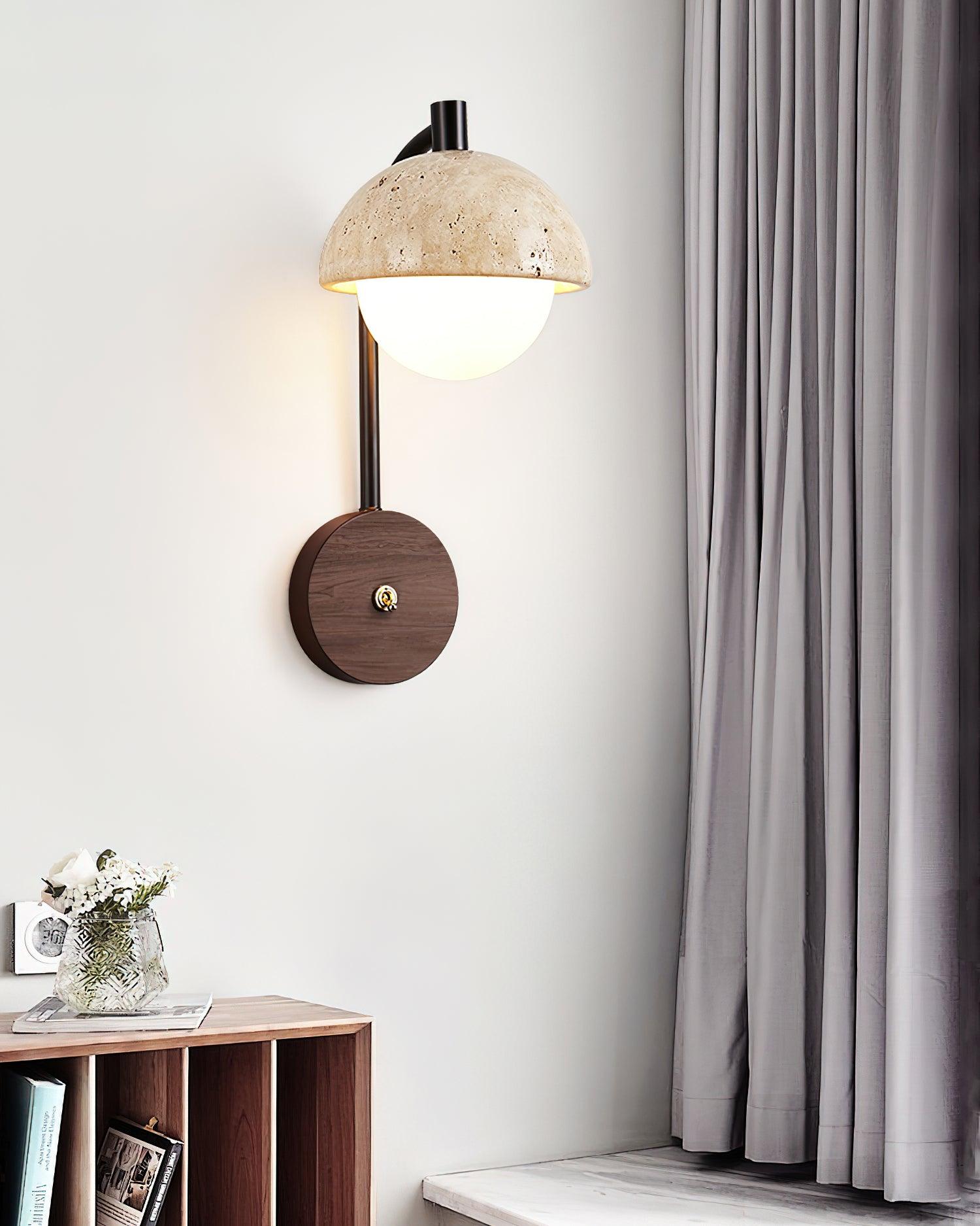 Ritta  Wall Lamp  Travertine  Wood Dome