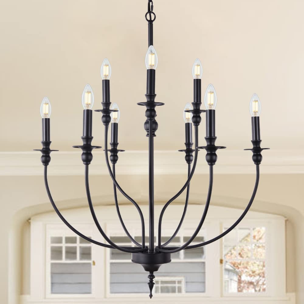 Silva Modern LED Chandelier Black Metal Bedroom Living Room - Neutral Decor