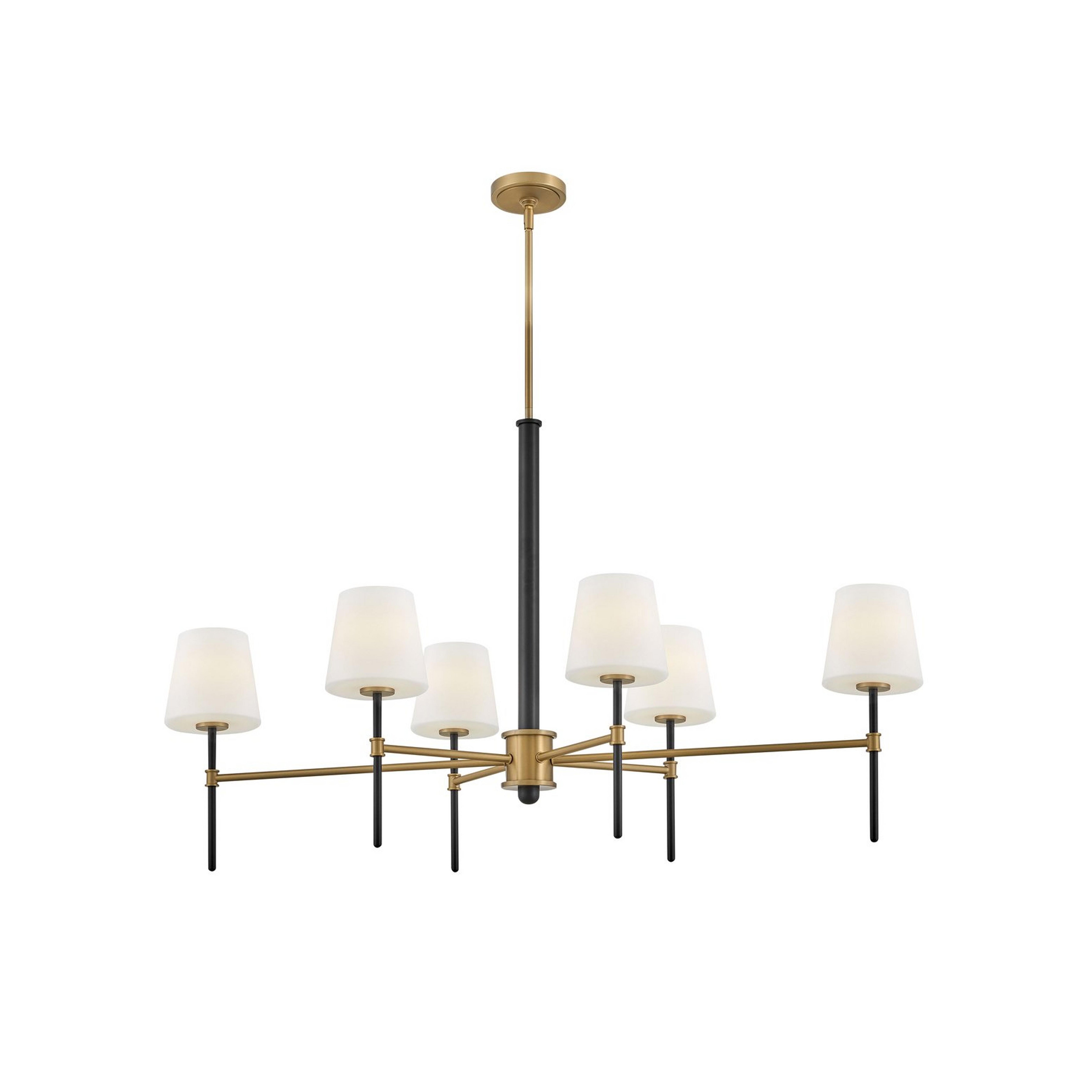Welwyn Island Chandelier in a brass finish with six glass shades.