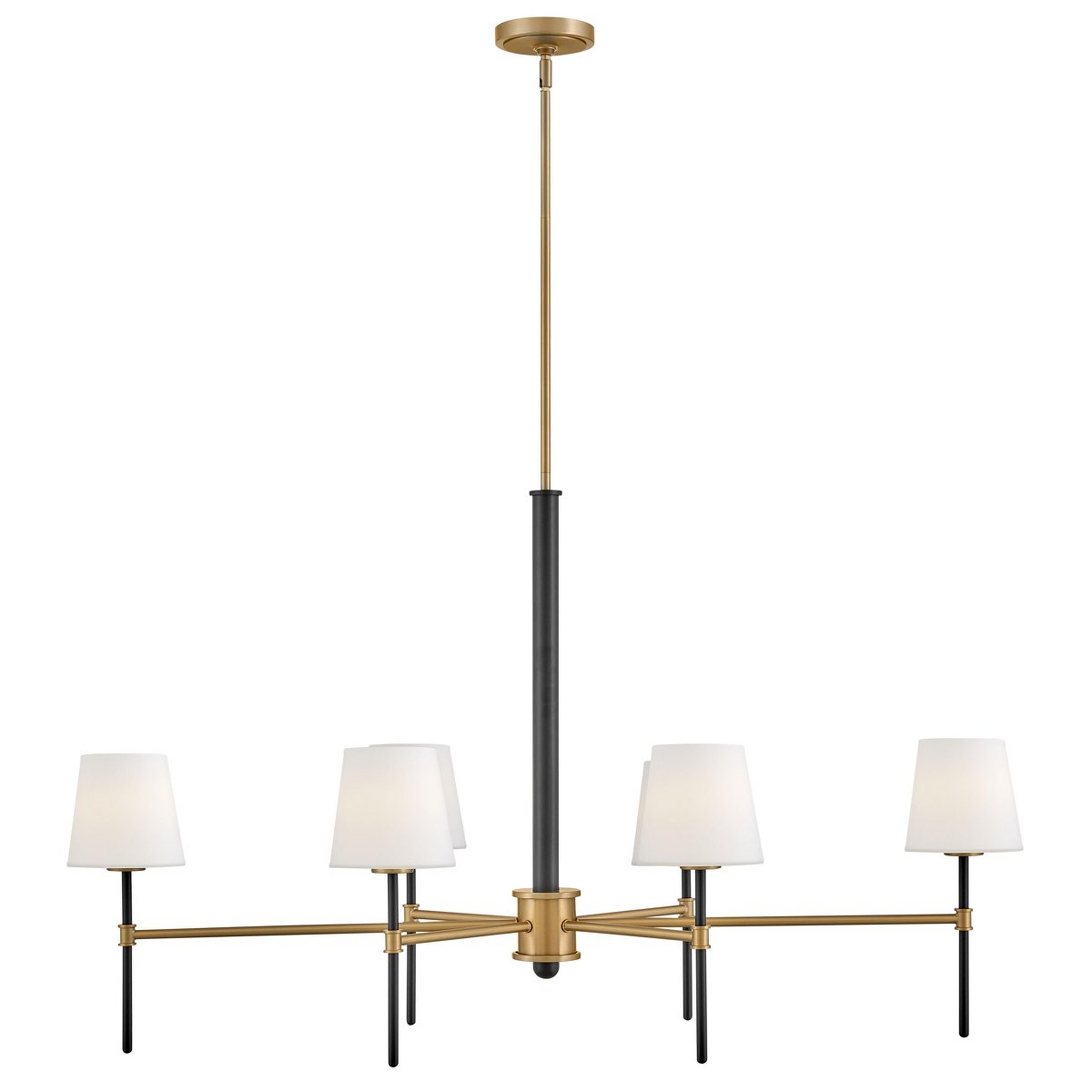 The Welwyn Island Chandelier installed over a modern kitchen island.
