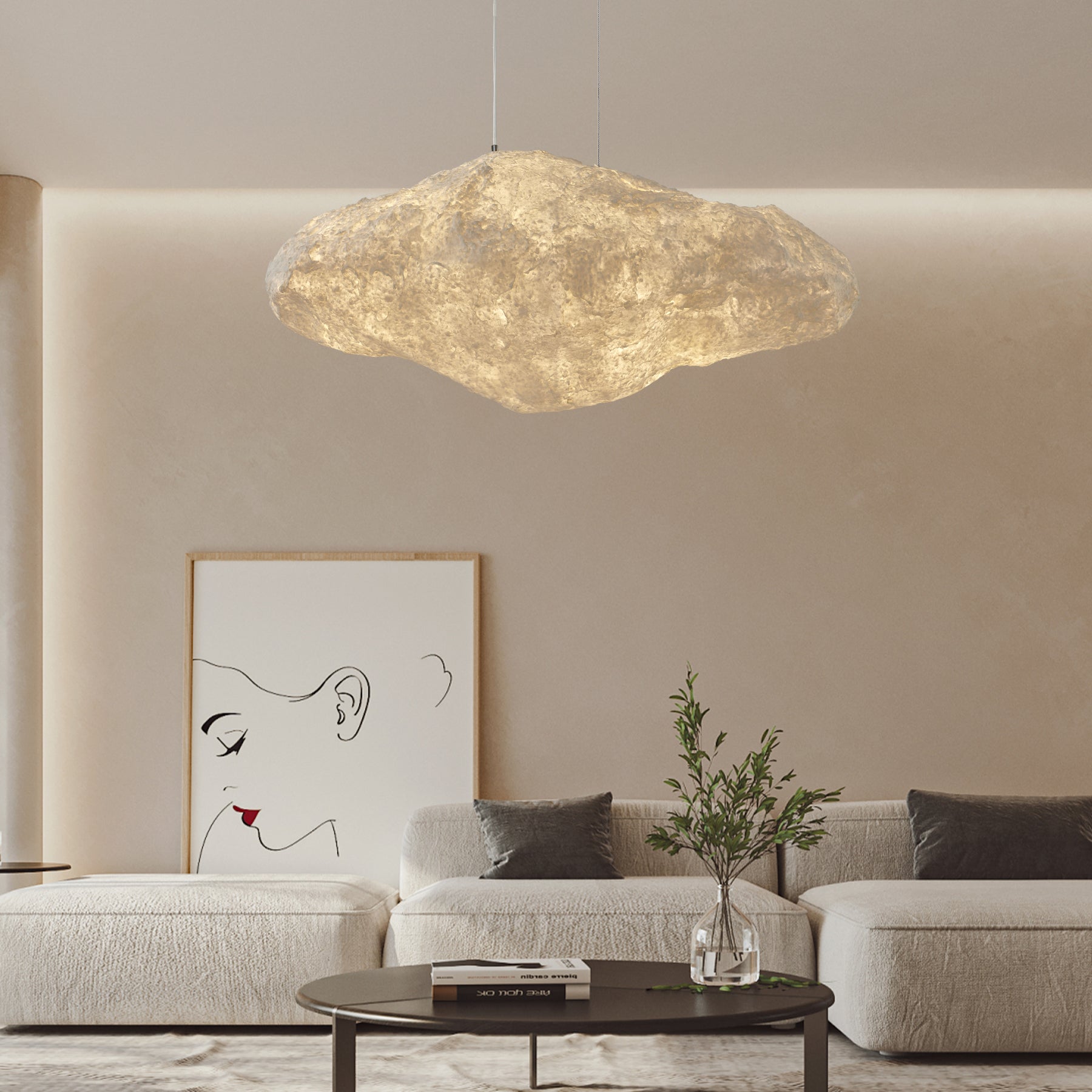 Elliros Textured Paper Pulp Pendant Light-Neutral Decor