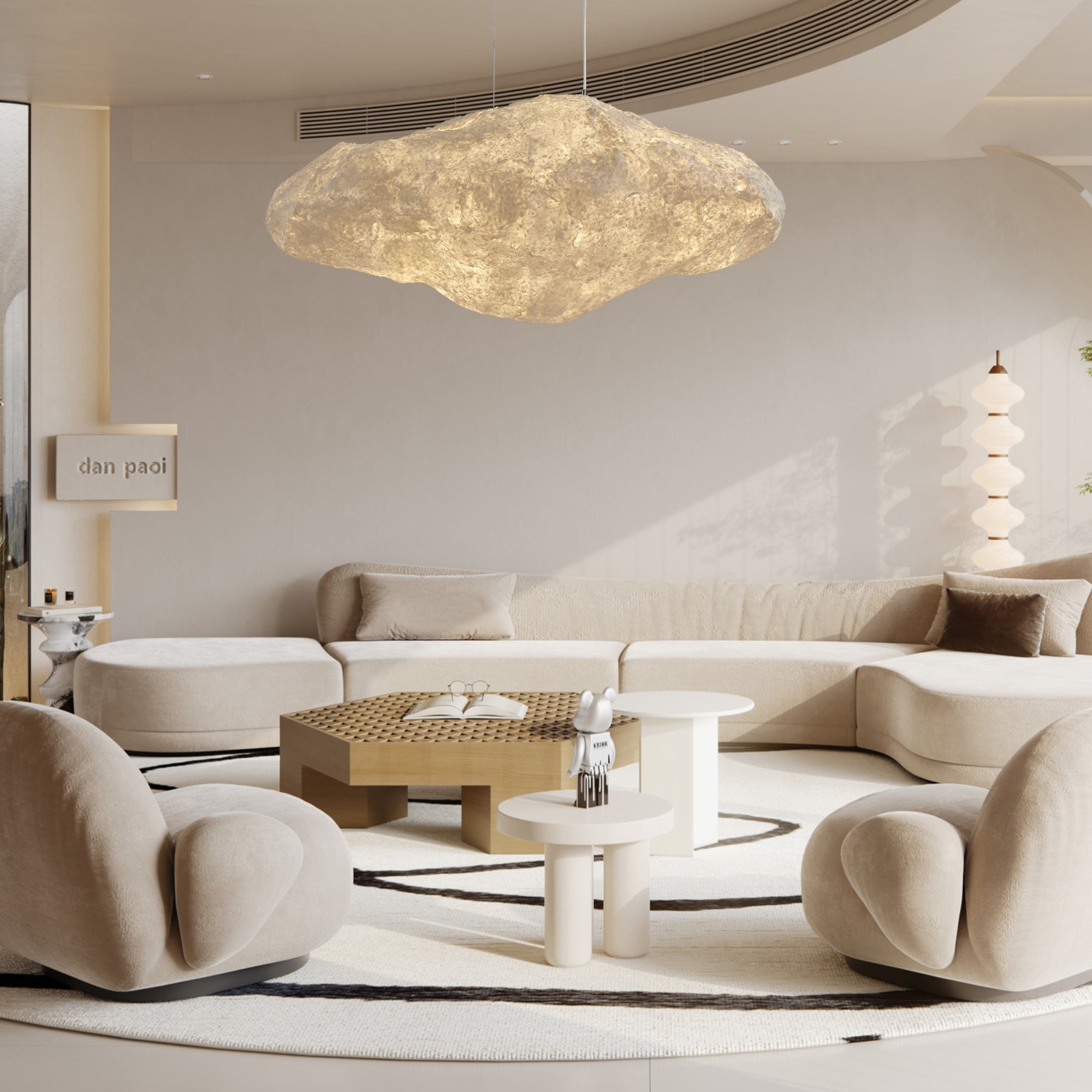 Elliros Textured Paper Pulp Pendant Light-Neutral Decor