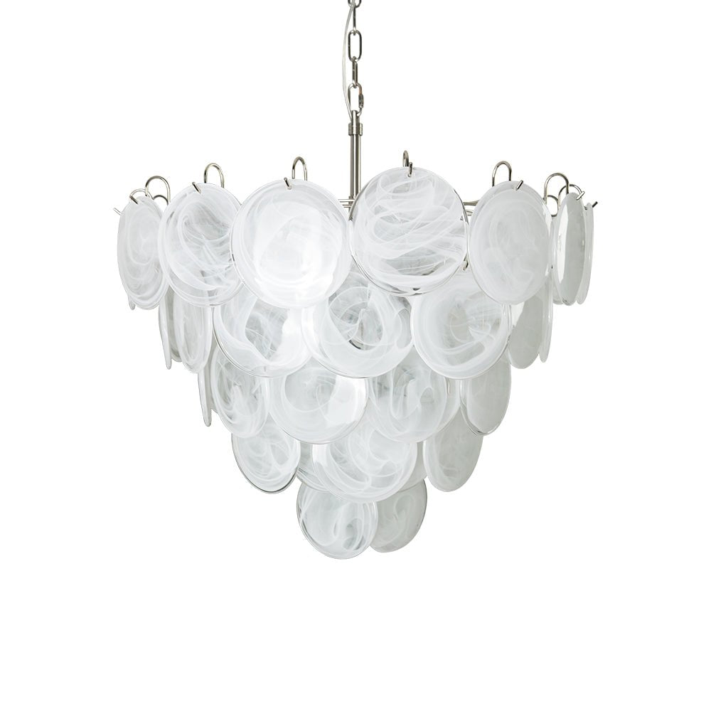 Aurora Chandelier White Murano Glass Disc Contemporary-Neutral Decor