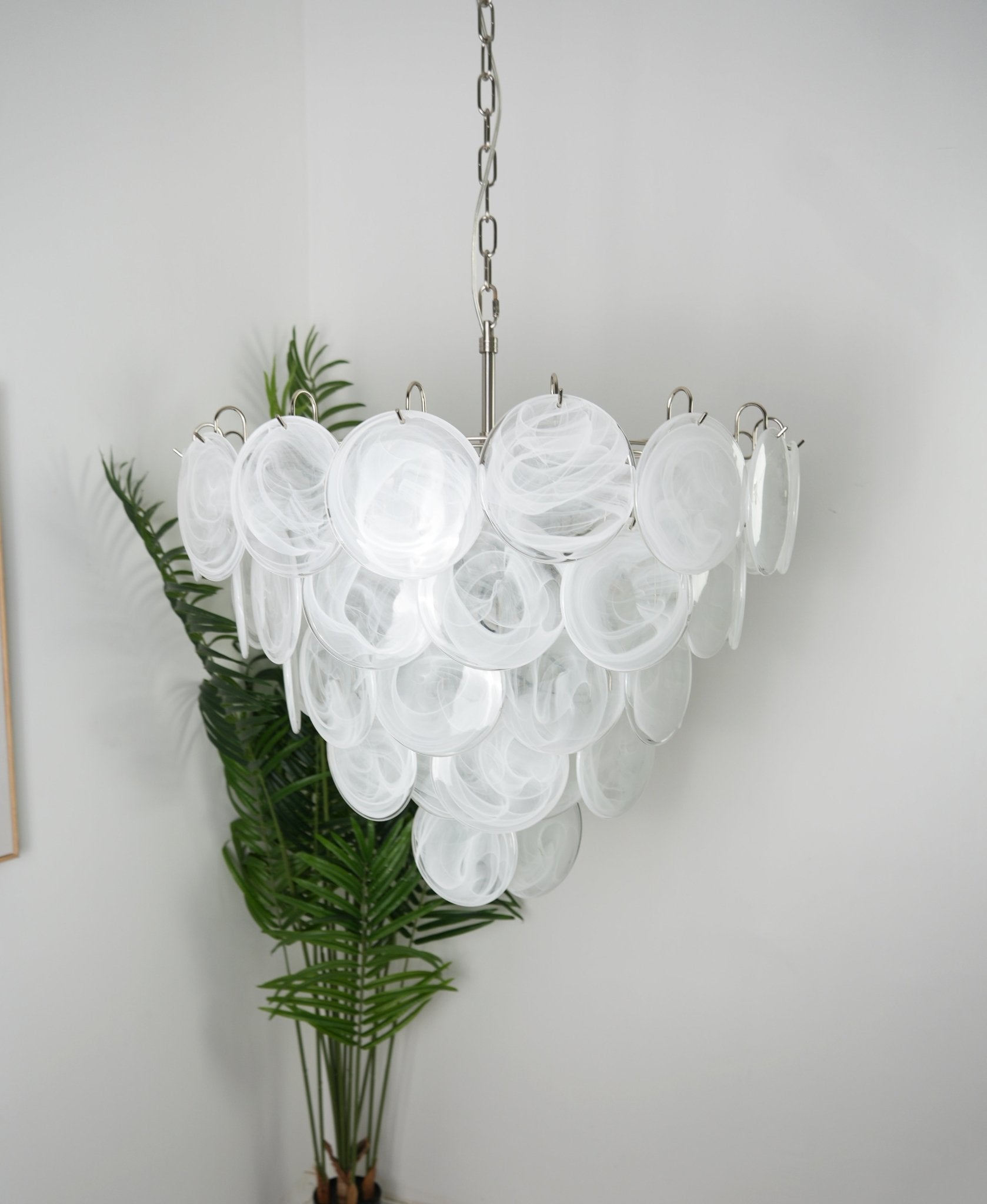 Aurora Chandelier White Murano Glass Disc Contemporary-Neutral Decor