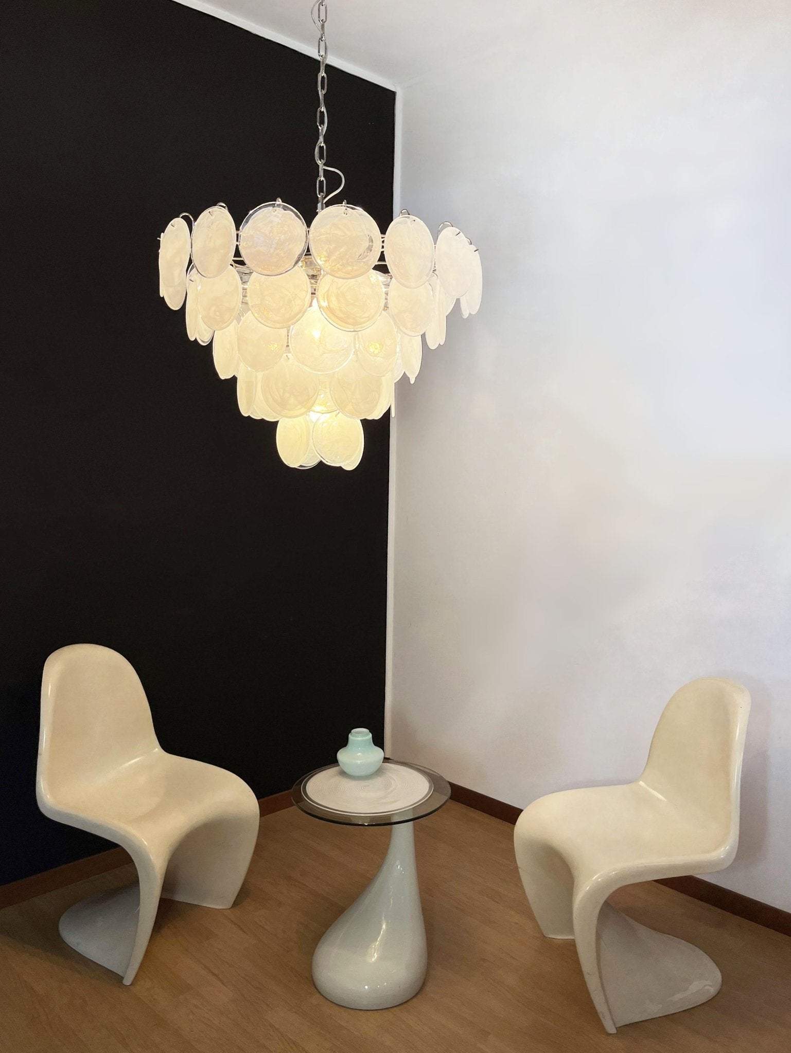 Aurora Chandelier White Murano Glass Disc Contemporary-Neutral Decor