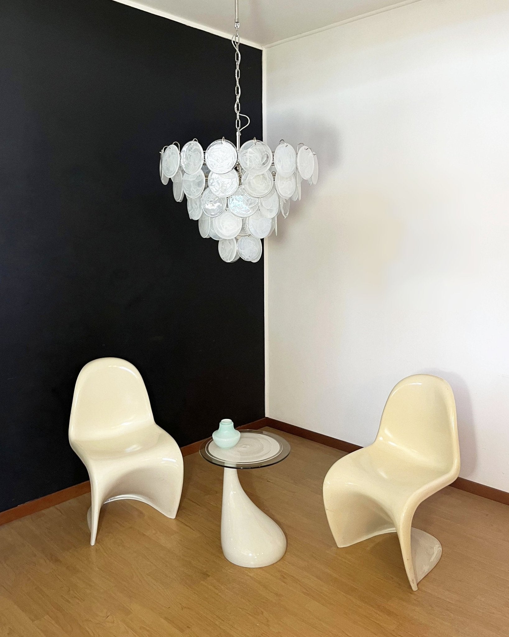 Aurora Chandelier White Murano Glass Disc Contemporary-Neutral Decor