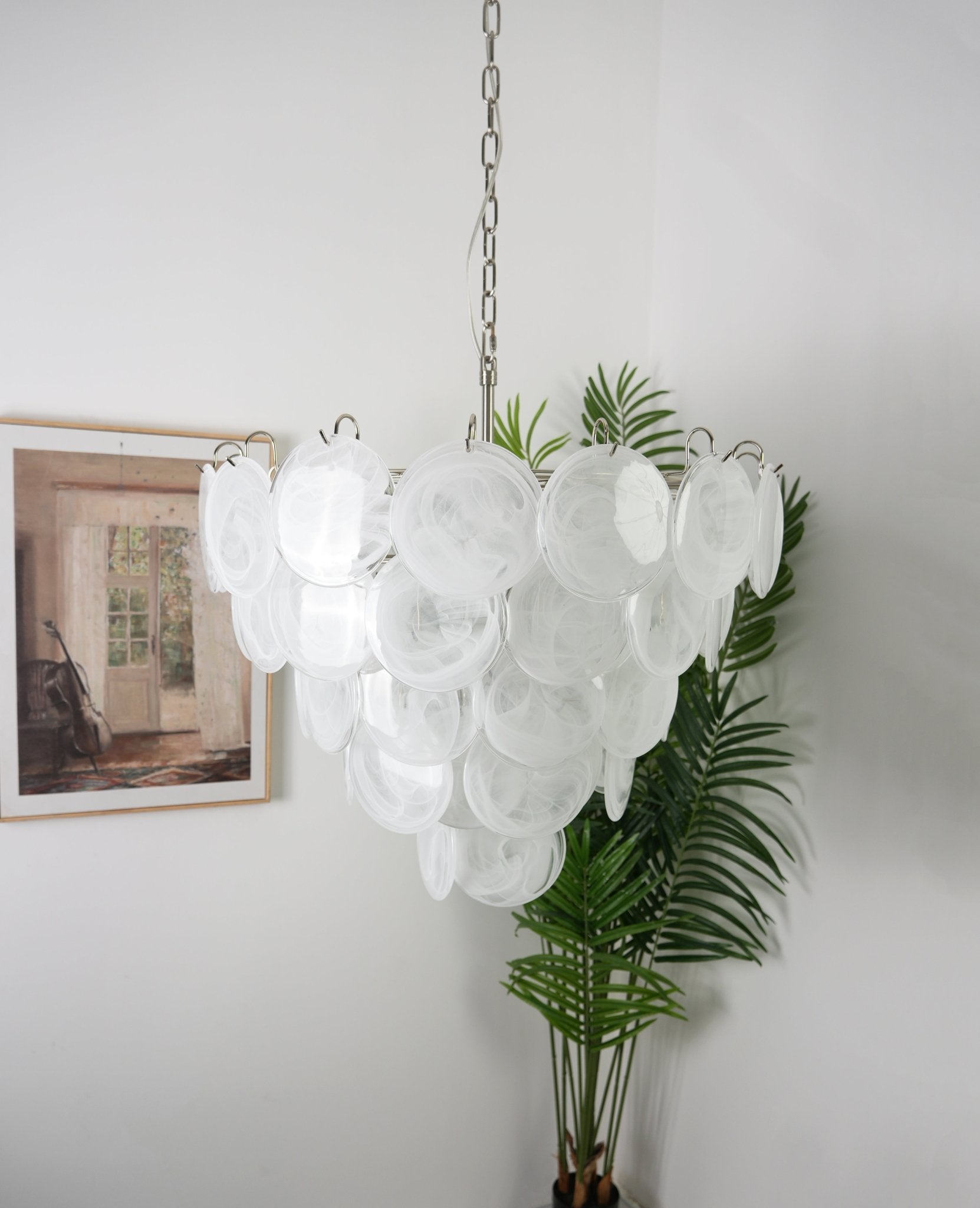 Aurora Chandelier White Murano Glass Disc Contemporary-Neutral Decor