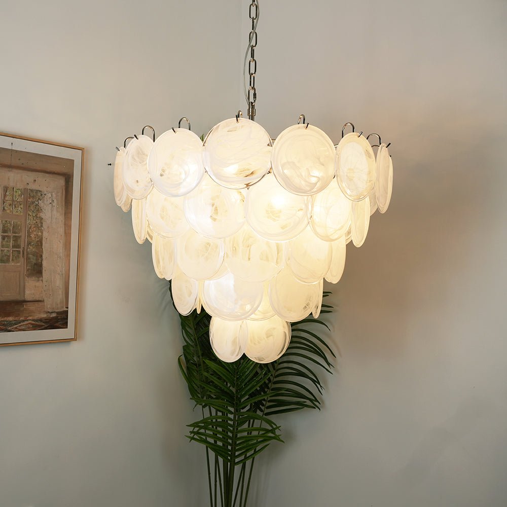 Aurora Chandelier White Murano Glass Disc Contemporary-Neutral Decor