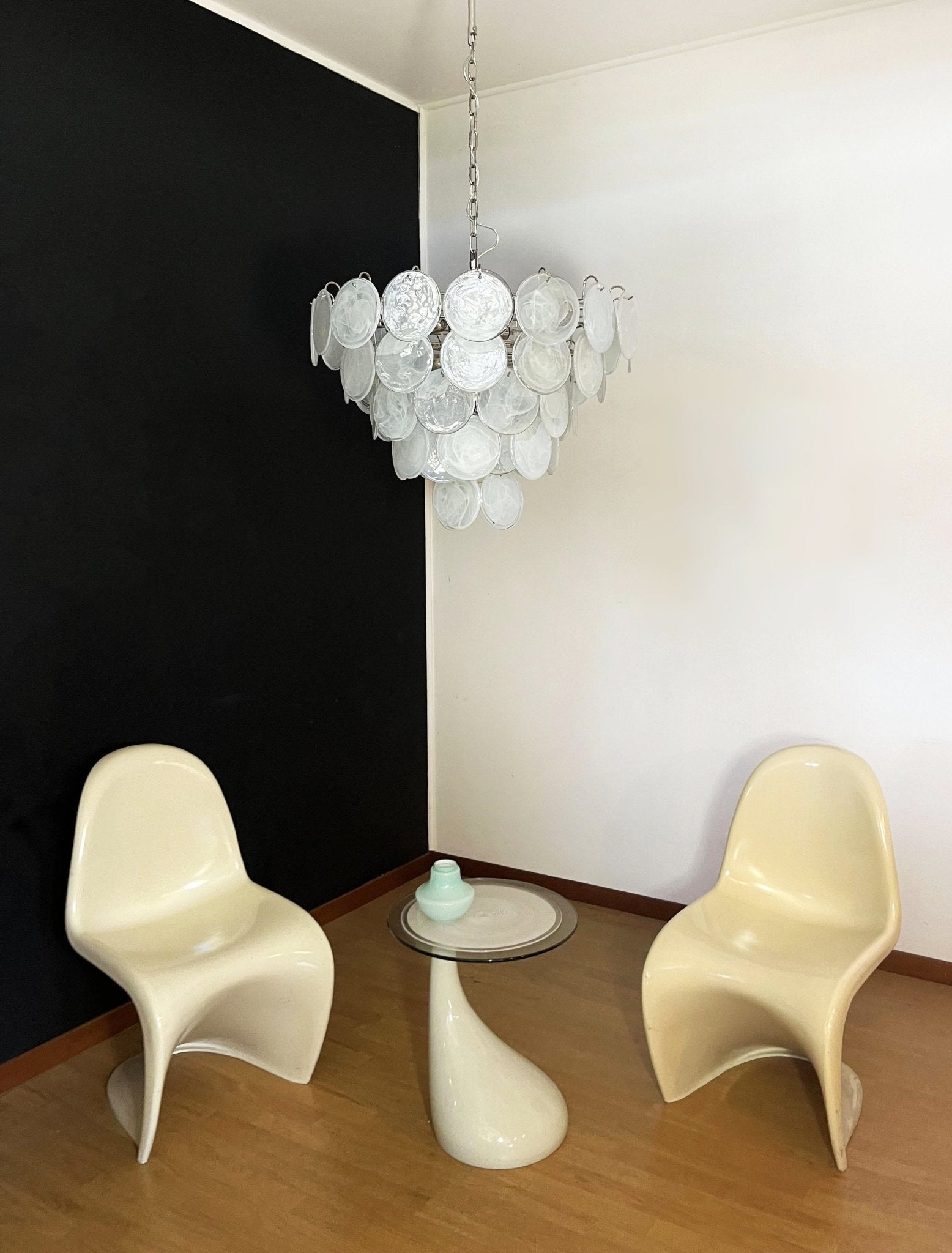 Aurora Chandelier White Murano Glass Disc Contemporary-Neutral Decor