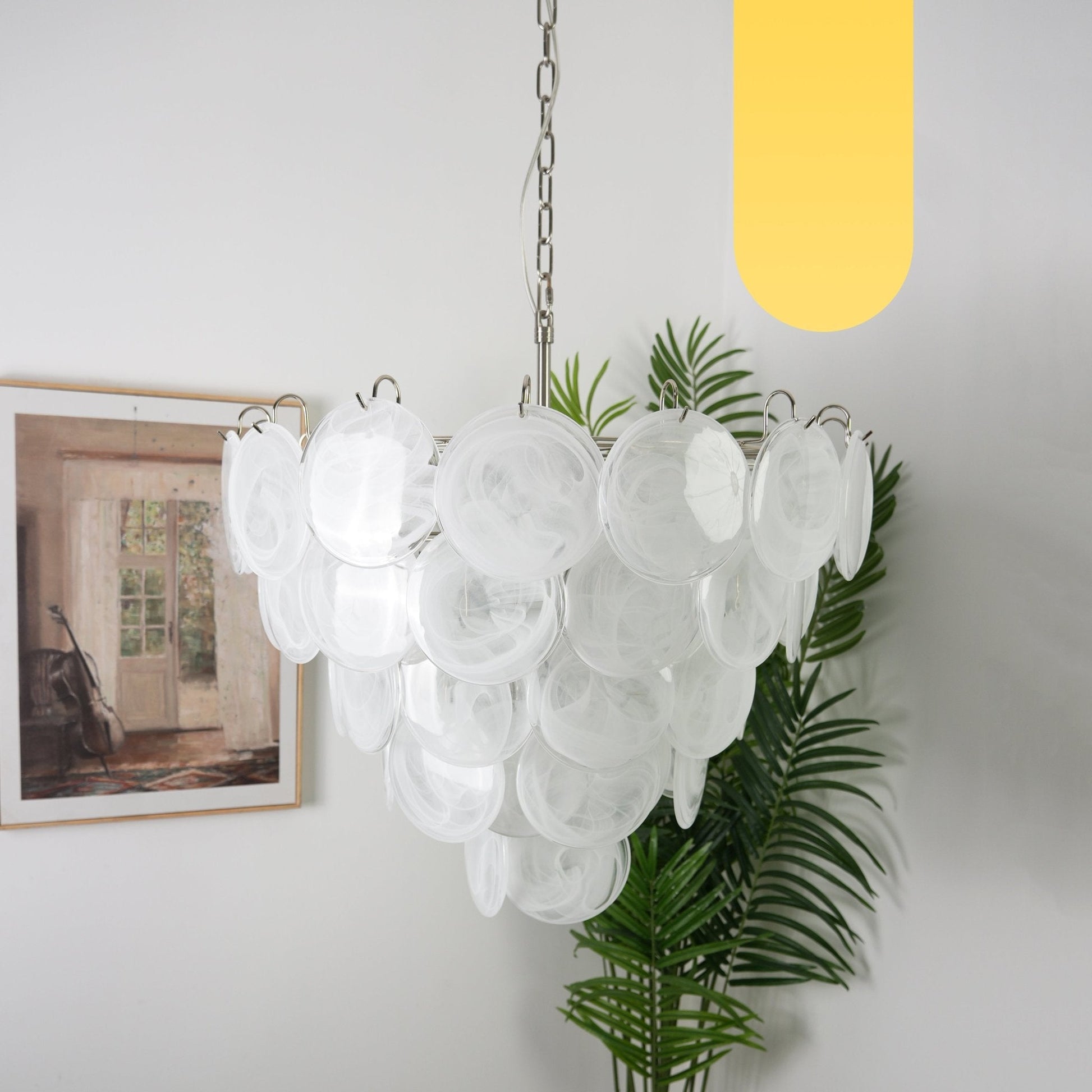 Aurora Chandelier White Murano Glass Disc Contemporary-Neutral Decor