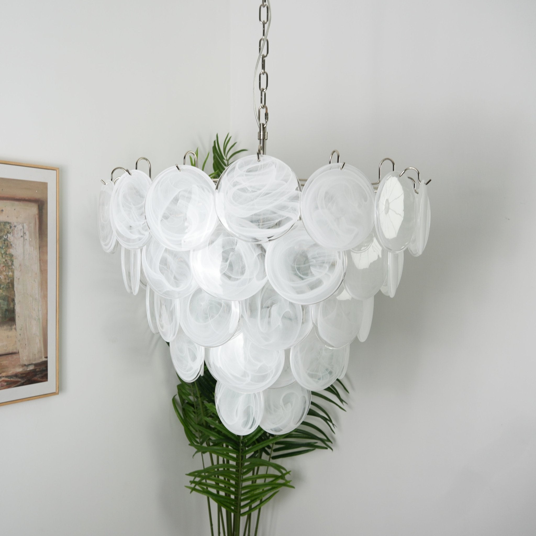Aurora Chandelier White Murano Glass Disc Contemporary-Neutral Decor