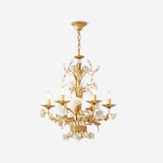 Chandelier Ornate Metal Frame Porcelain Roses Crystal Classic Luxury
