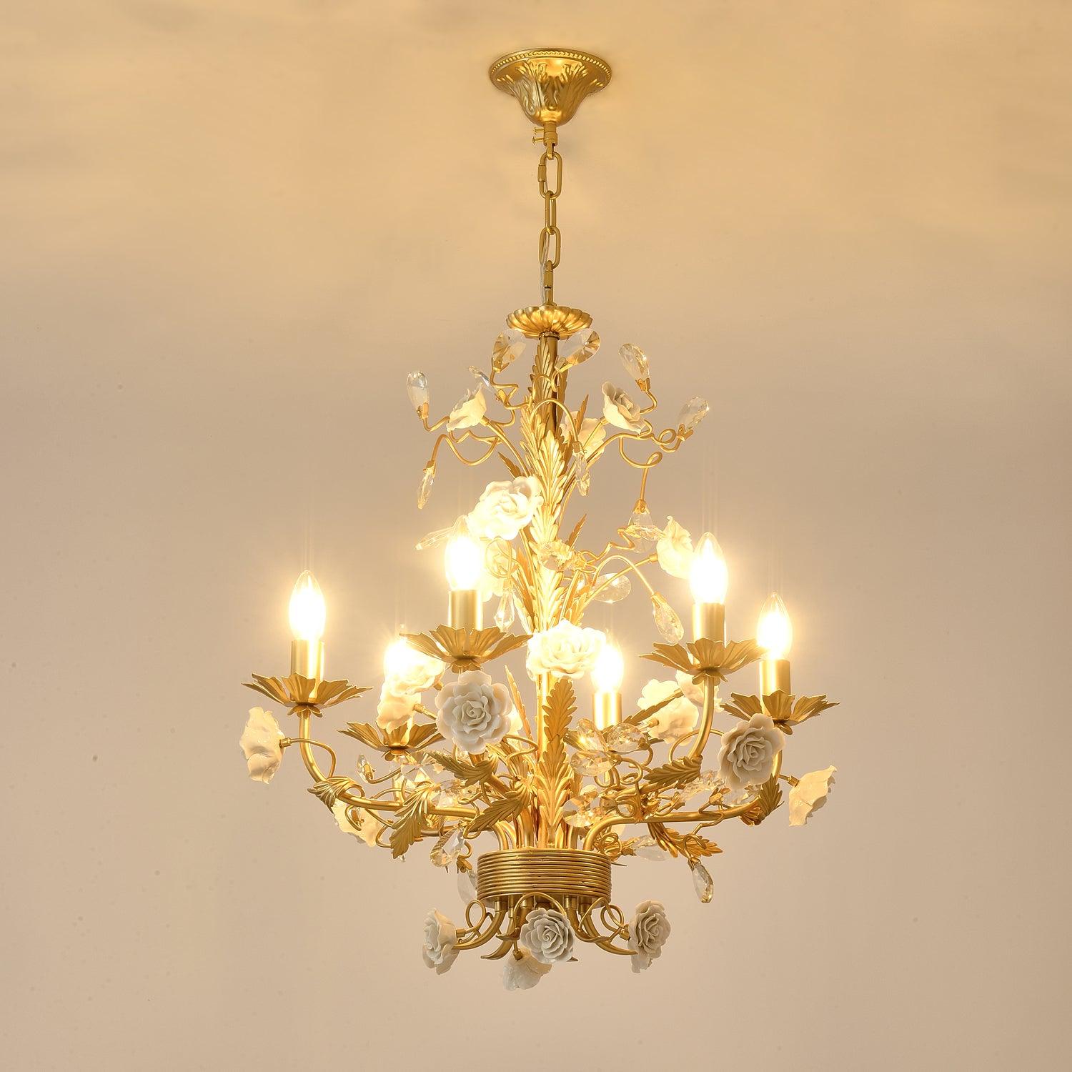 Lustra Chandelier White Rose Crystal-Neutral Decor