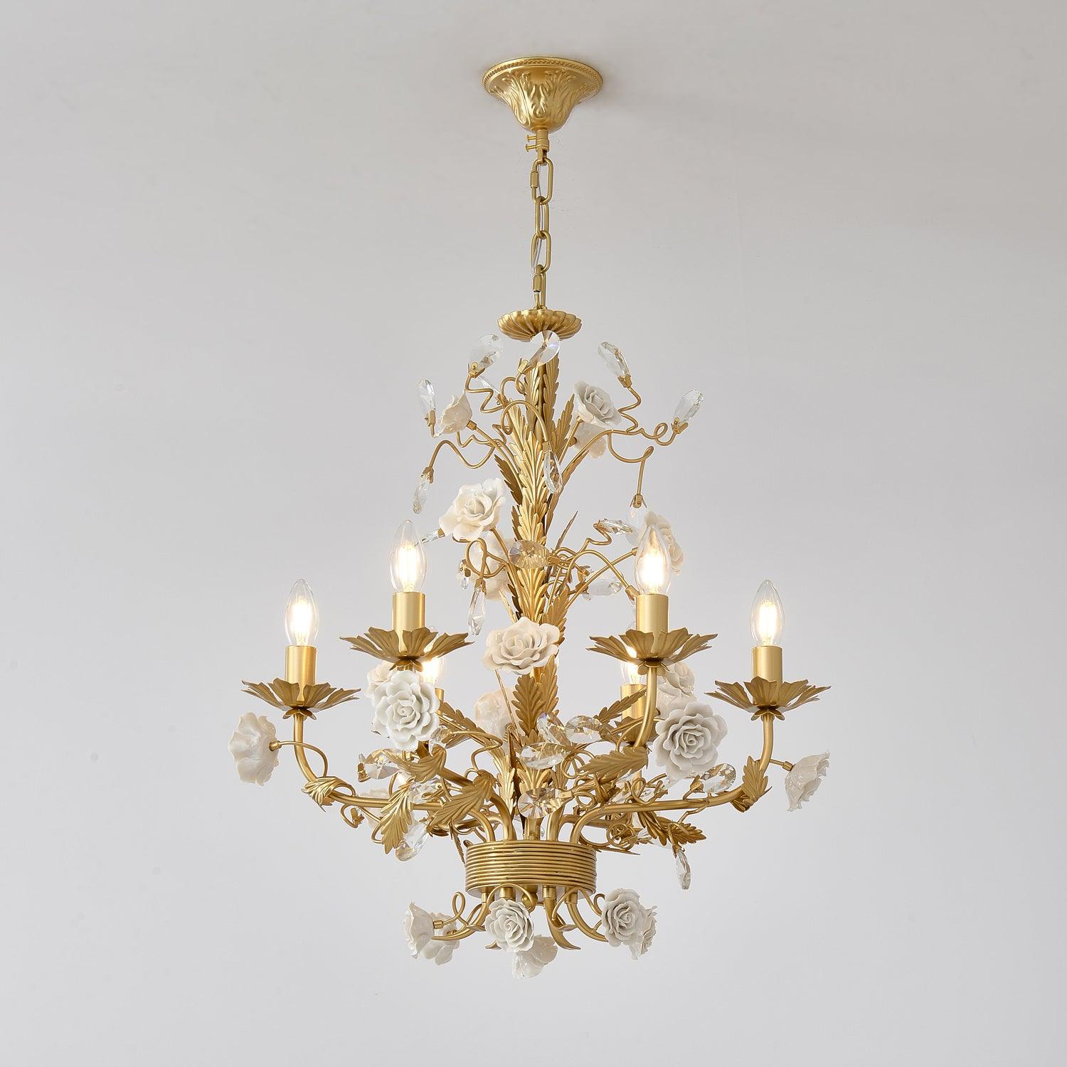 Lustra Chandelier White Rose Crystal-Neutral Decor