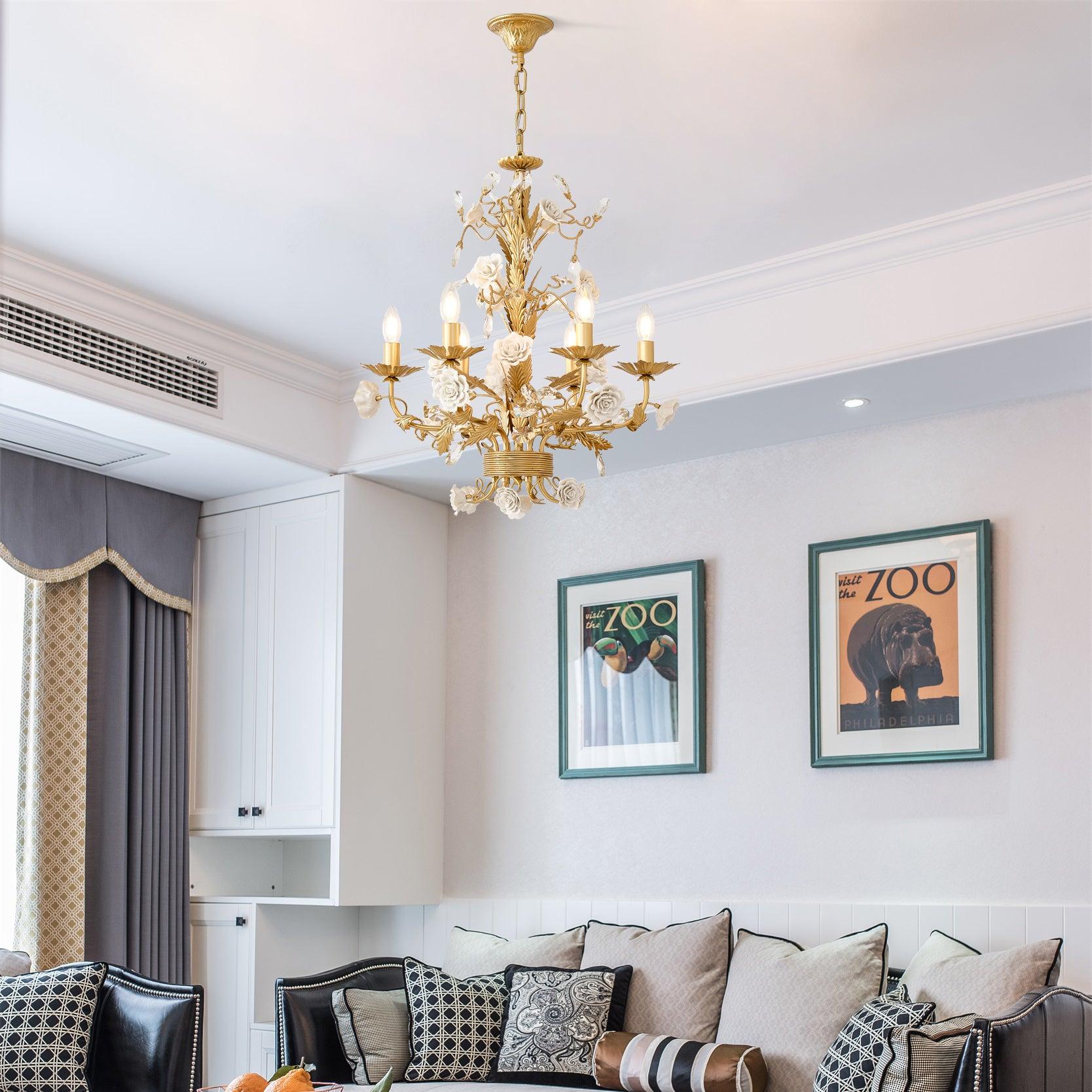 Lustra Chandelier White Rose Crystal-Neutral Decor