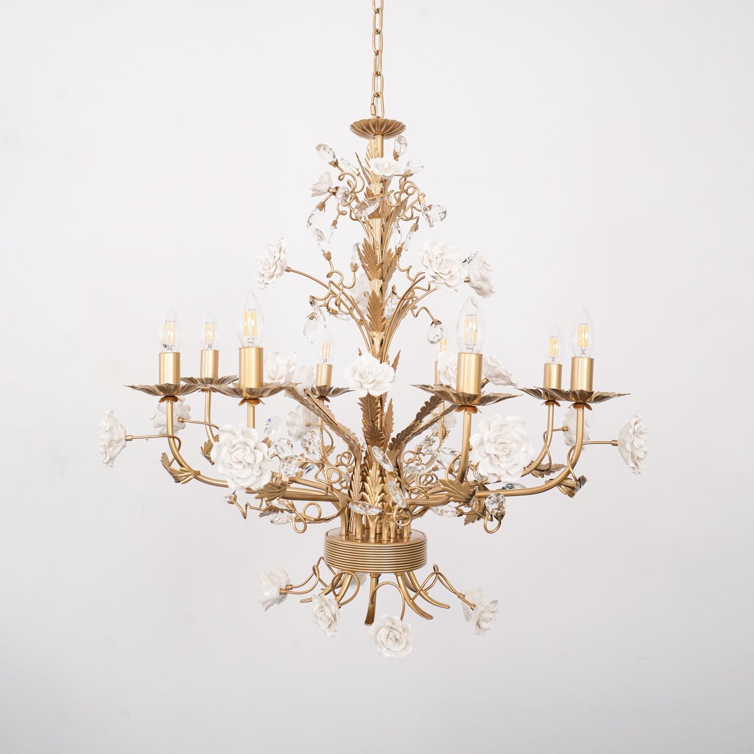 Lustra Chandelier White Rose Crystal-Neutral Decor