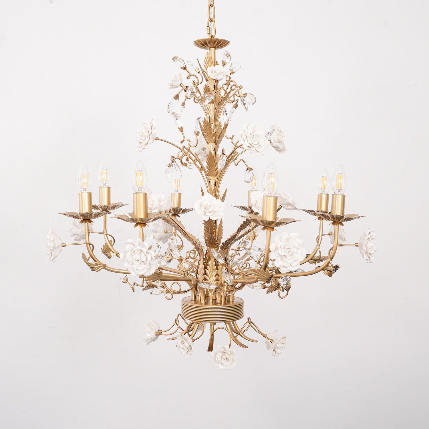 Lustra Chandelier White Rose Crystal-Neutral Decor