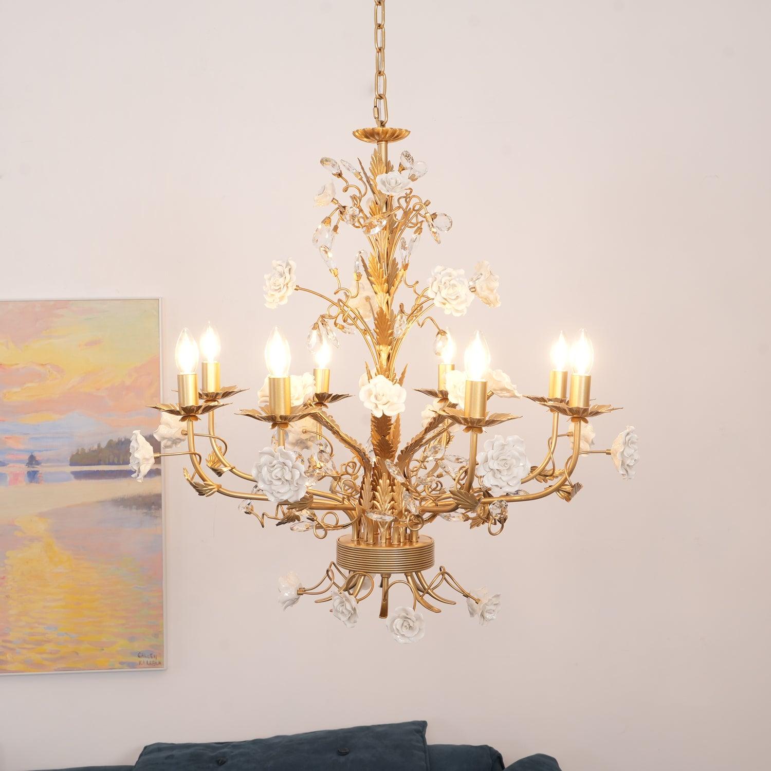 Lustra Chandelier White Rose Crystal-Neutral Decor