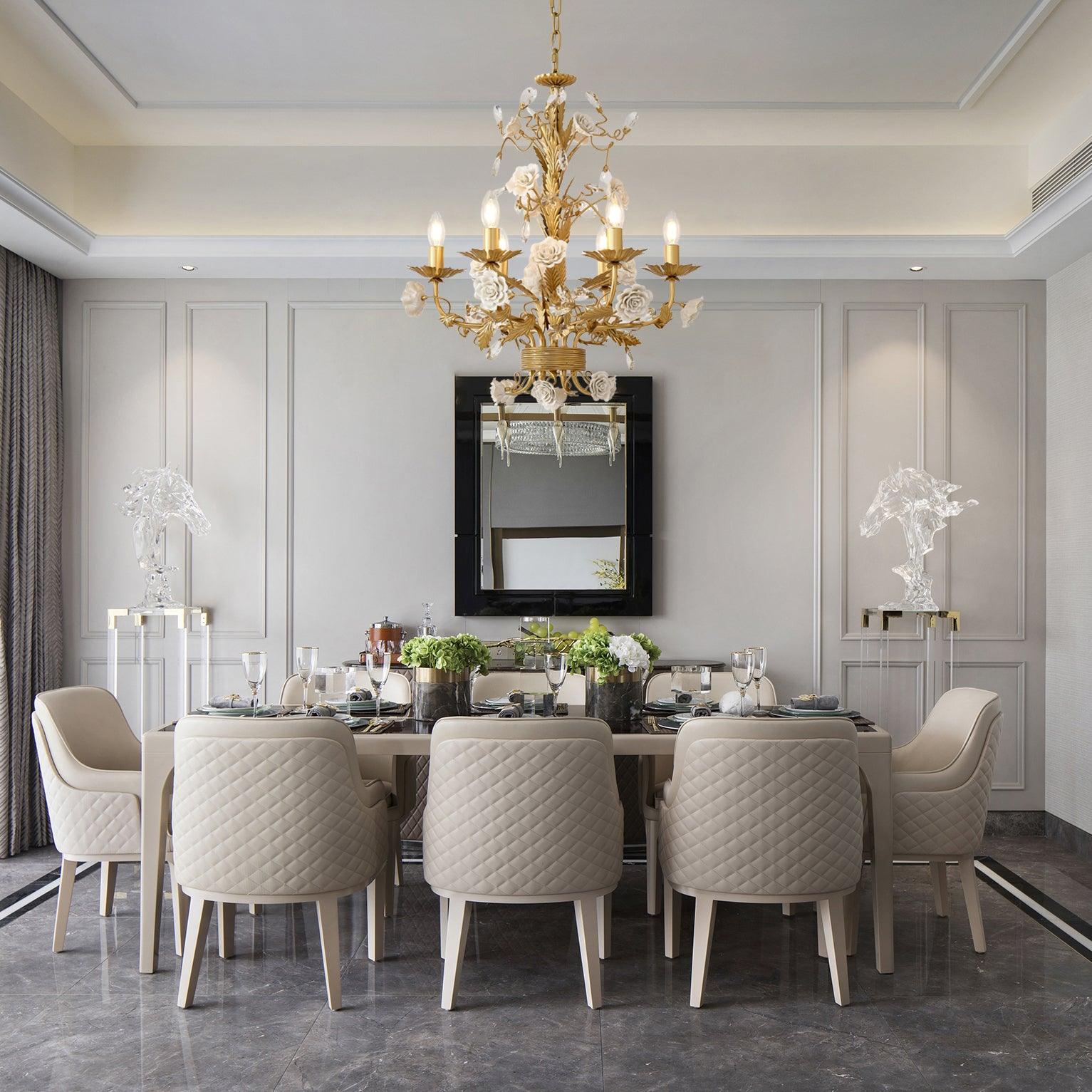 Lustra Chandelier White Rose Crystal-Neutral Decor