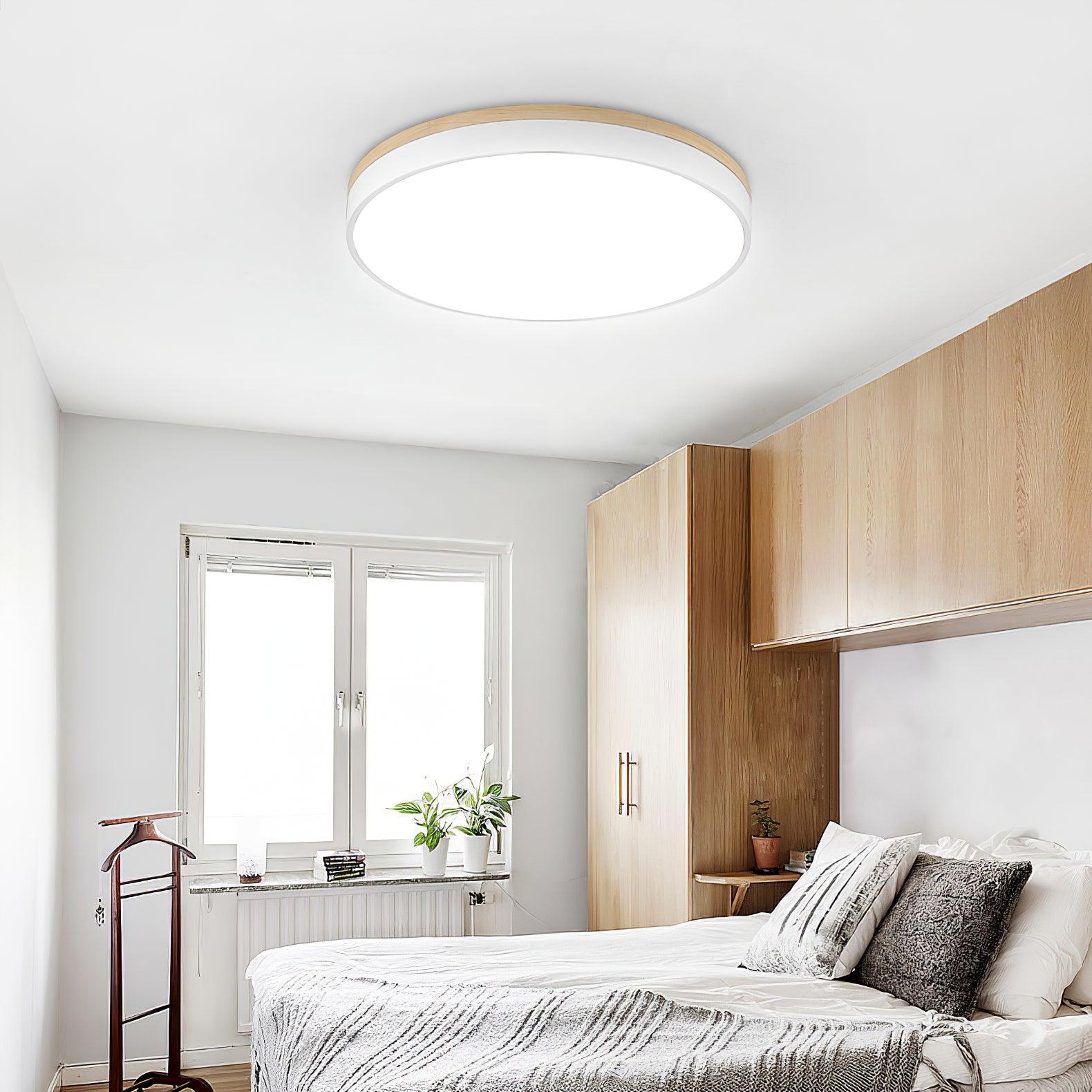 Daelis Ceiling Lamp White Round with Wooden-Neutral Decor