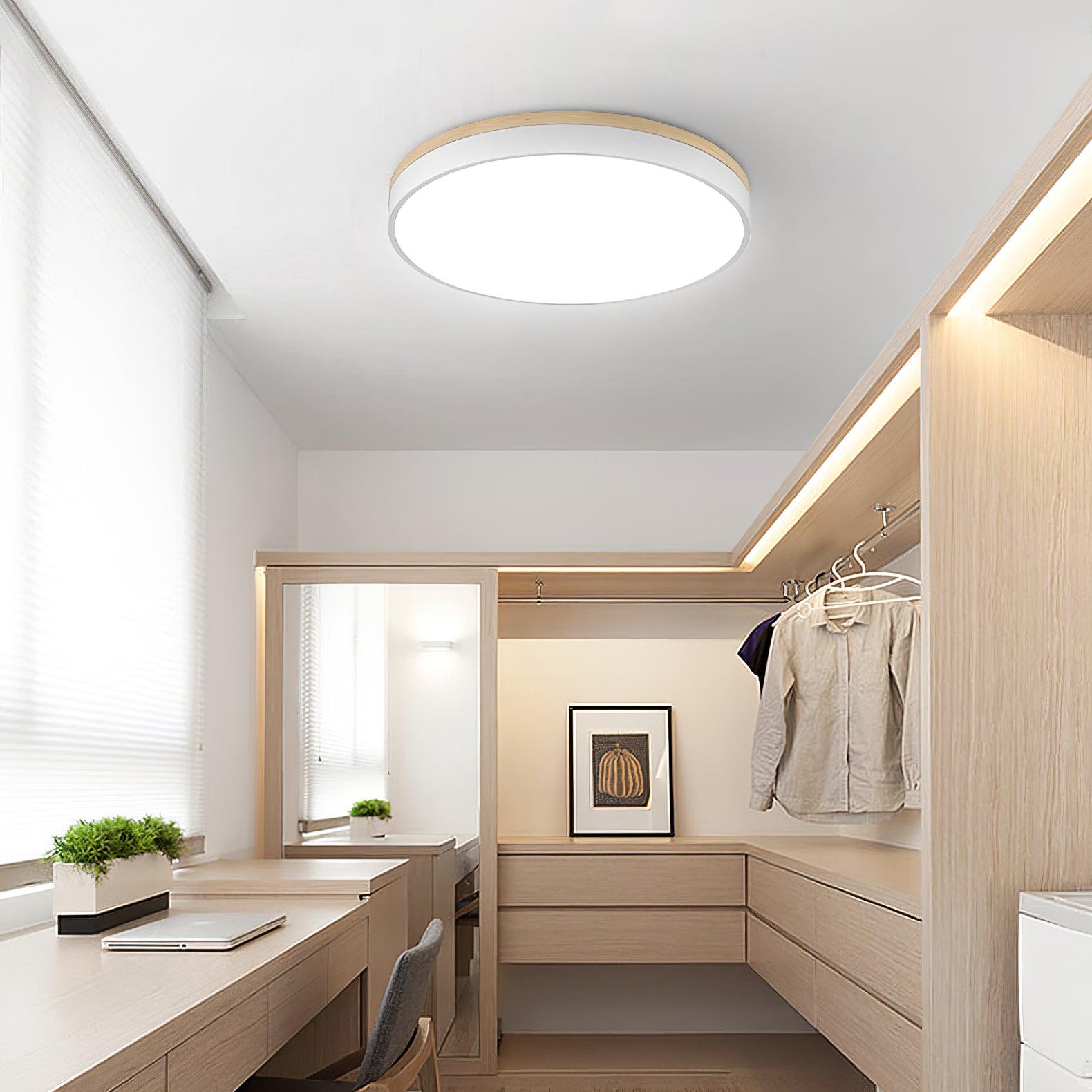 Daelis Ceiling Lamp White Round with Wooden-Neutral Decor