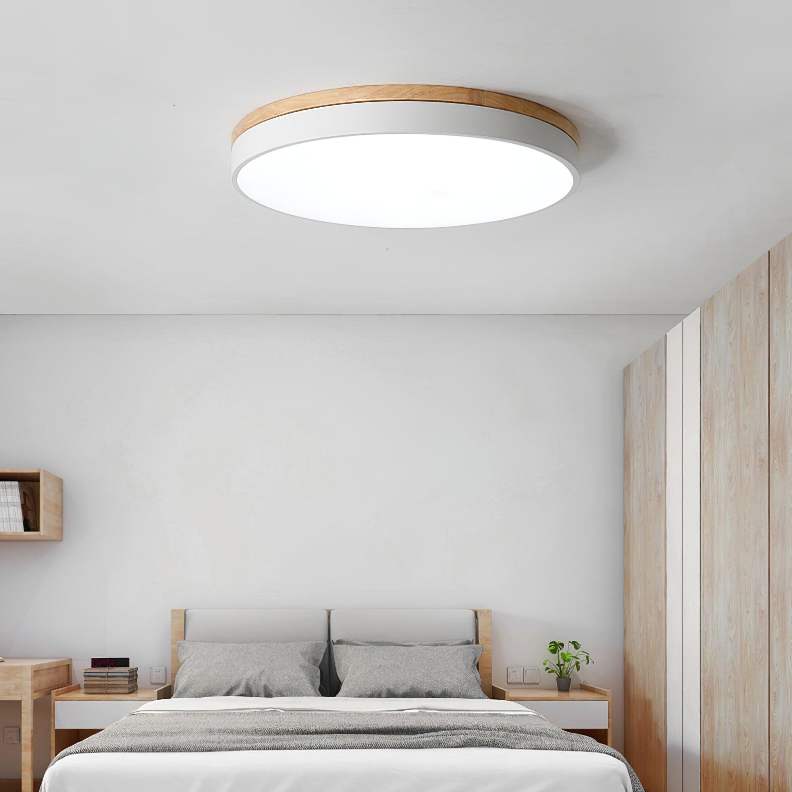 Daelis Ceiling Lamp White Round with Wooden-Neutral Decor