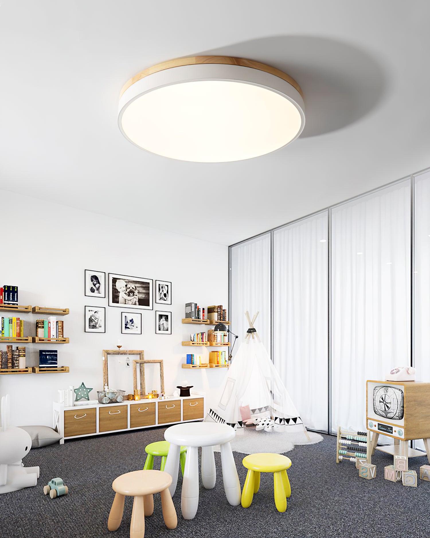 Daelis Ceiling Lamp White Round with Wooden-Neutral Decor