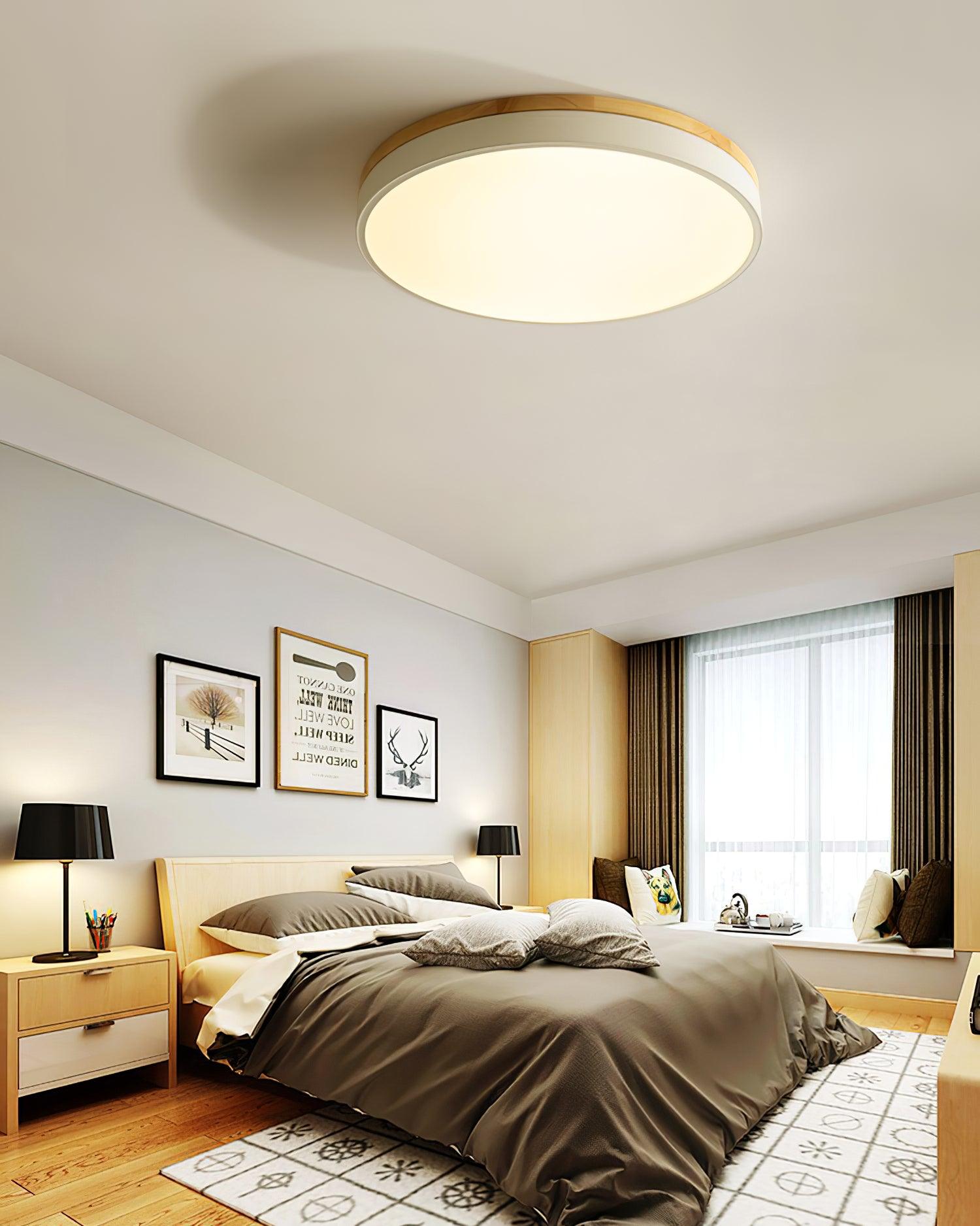 Daelis Ceiling Lamp White Round with Wooden-Neutral Decor