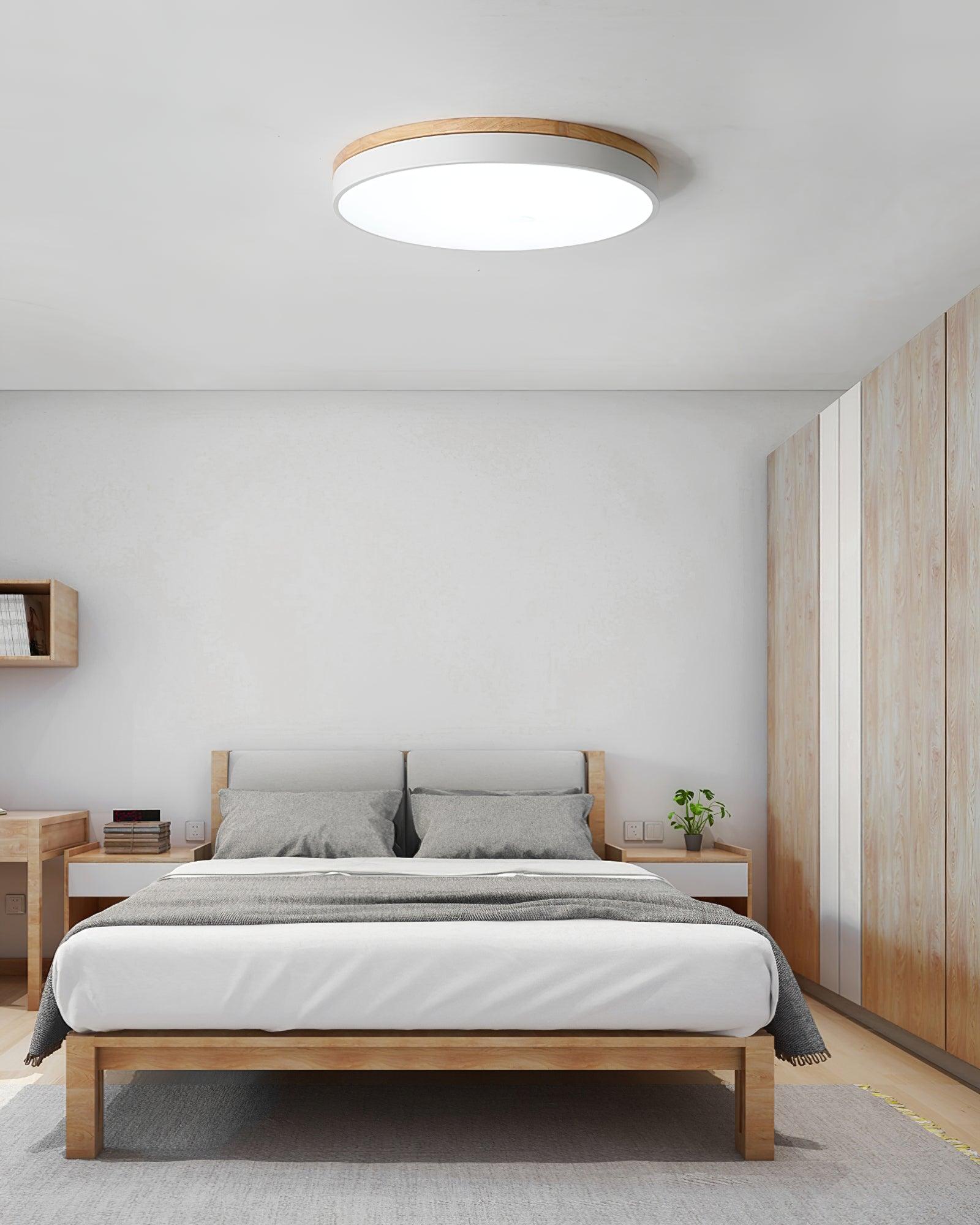 Daelis Ceiling Lamp White Round with Wooden-Neutral Decor