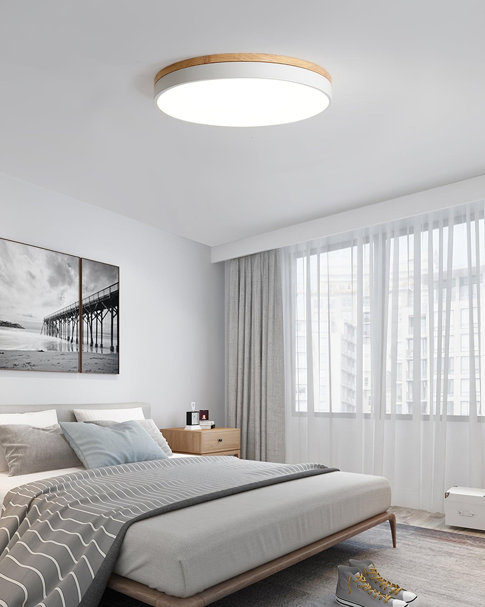Daelis Ceiling Lamp White Round with Wooden-Neutral Decor