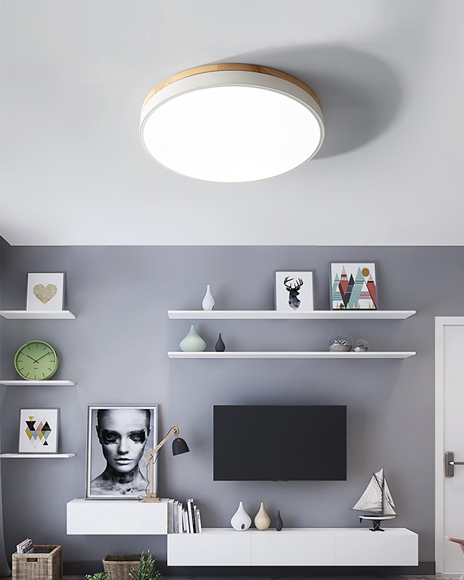 Daelis Ceiling Lamp White Round with Wooden-Neutral Decor