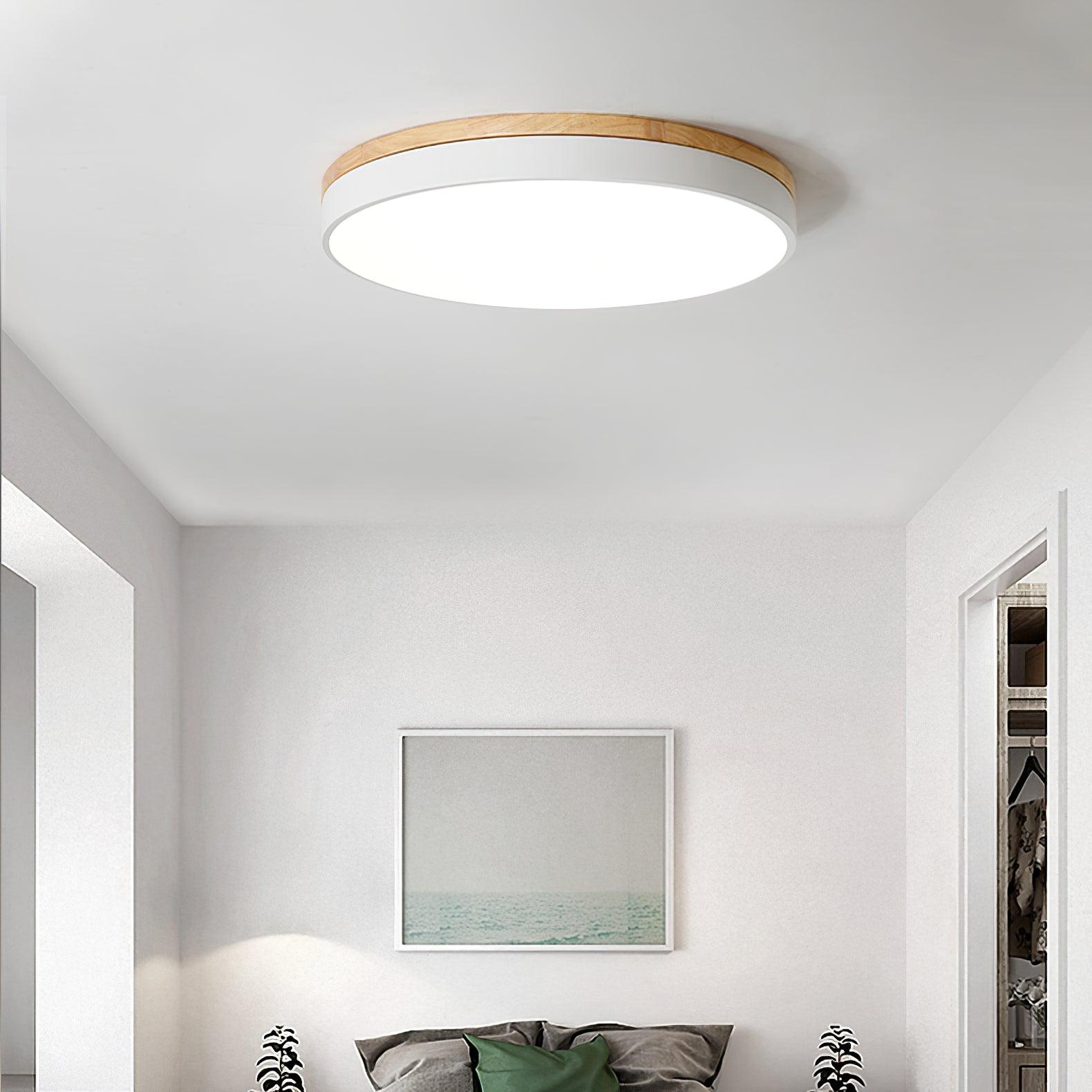 Daelis Ceiling Lamp White Round with Wooden-Neutral Decor