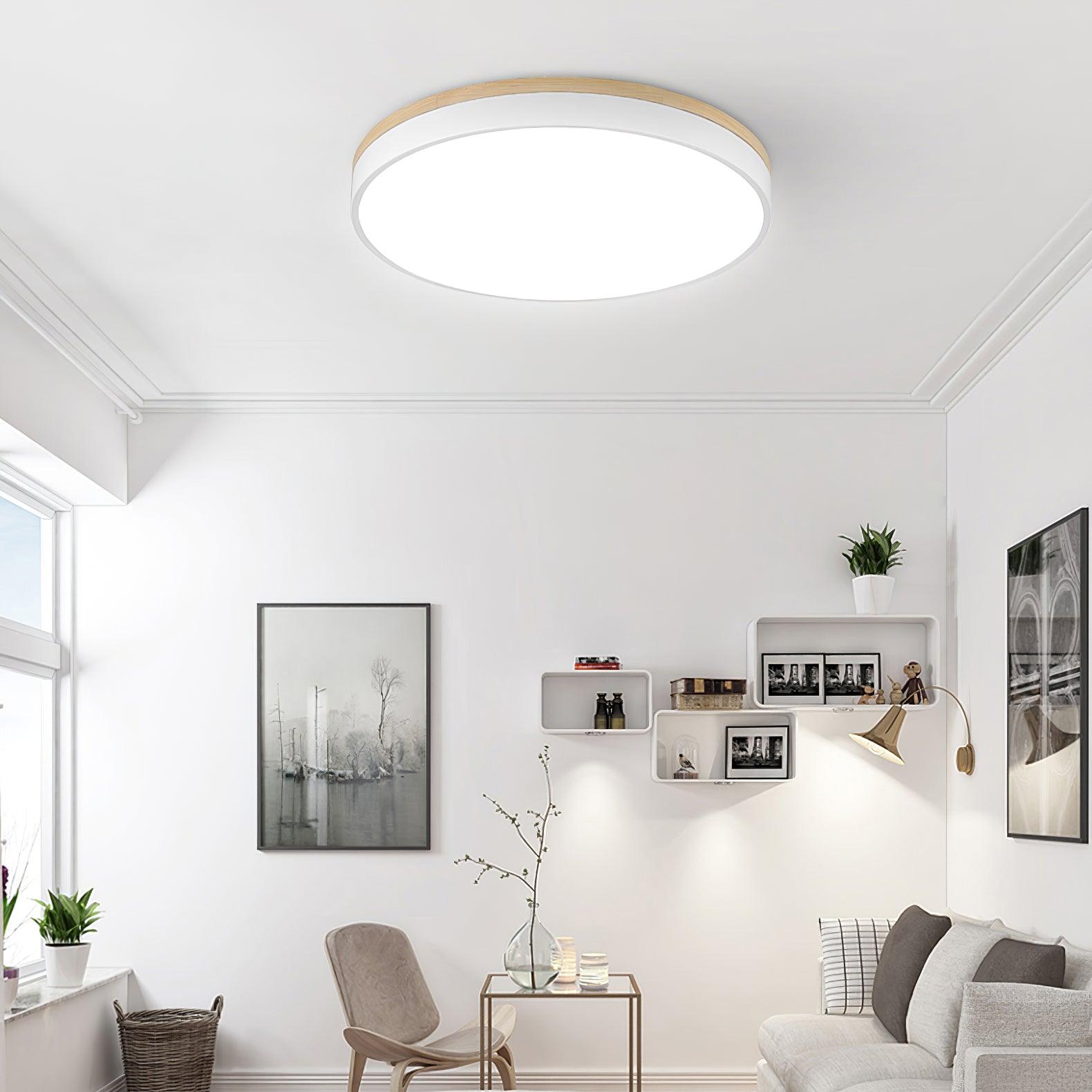 Daelis Ceiling Lamp White Round with Wooden-Neutral Decor
