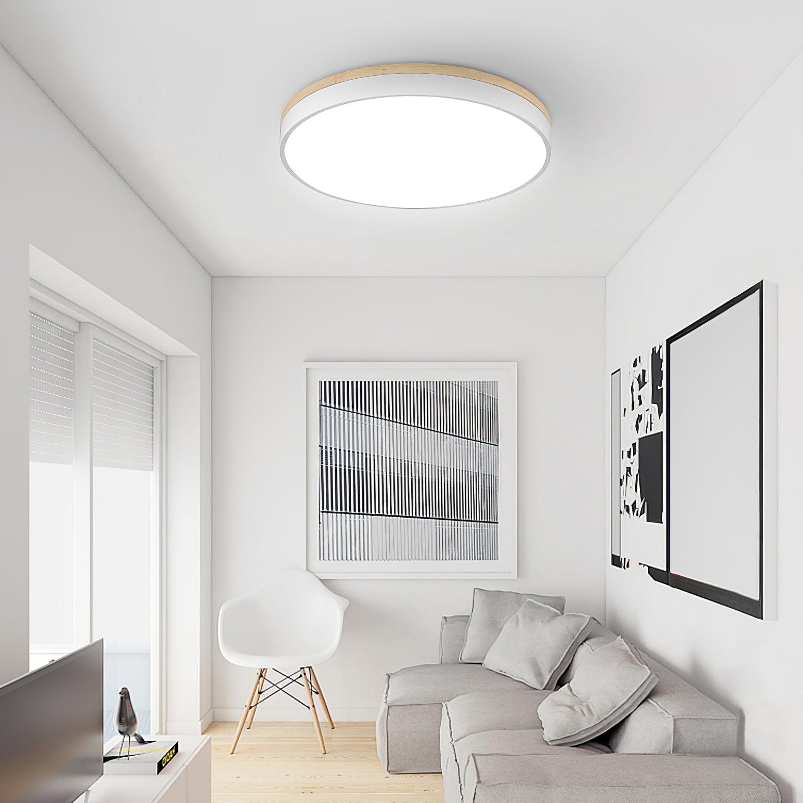 Daelis Ceiling Lamp White Round with Wooden-Neutral Decor