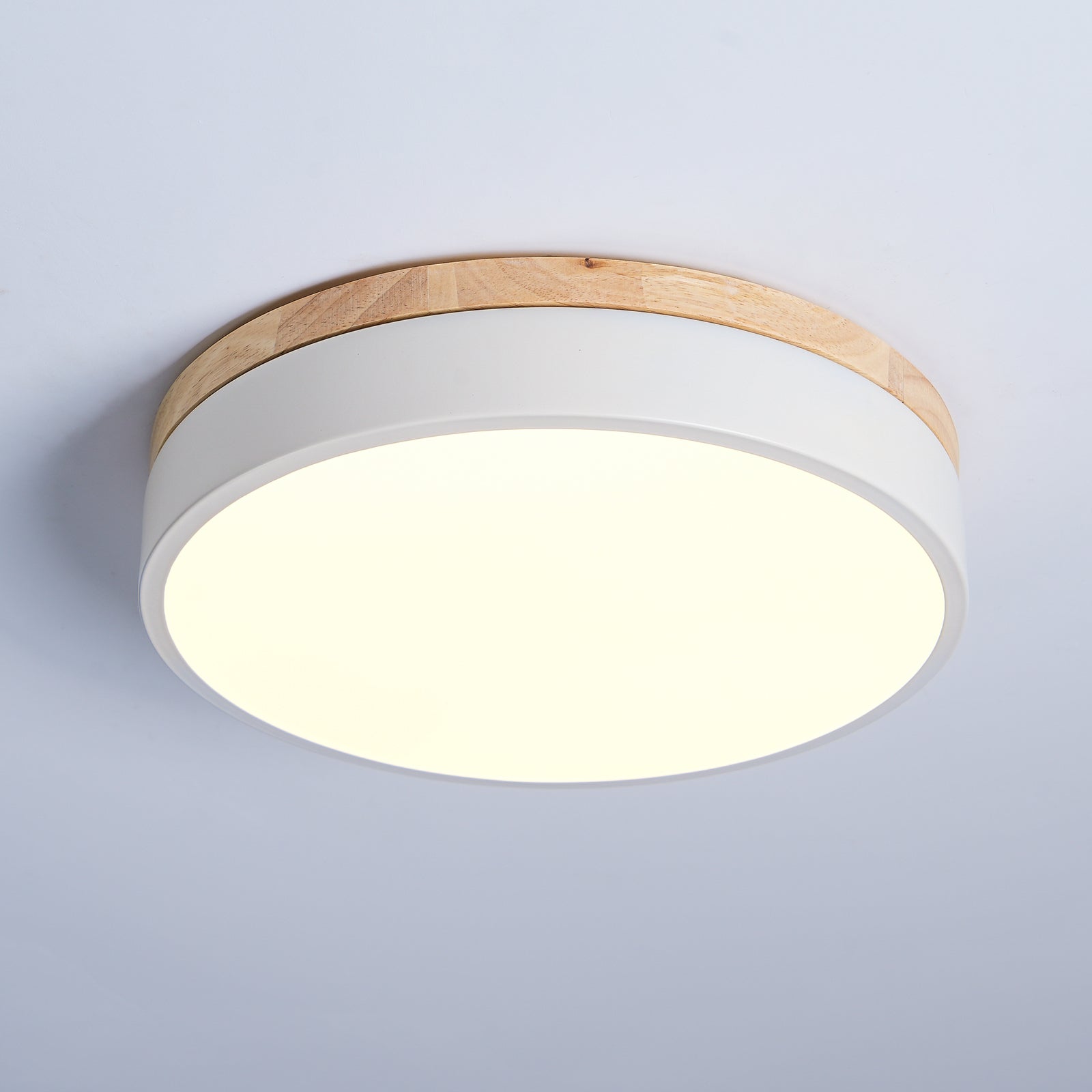 Daelis Ceiling Lamp White Round with Wooden-Neutral Decor
