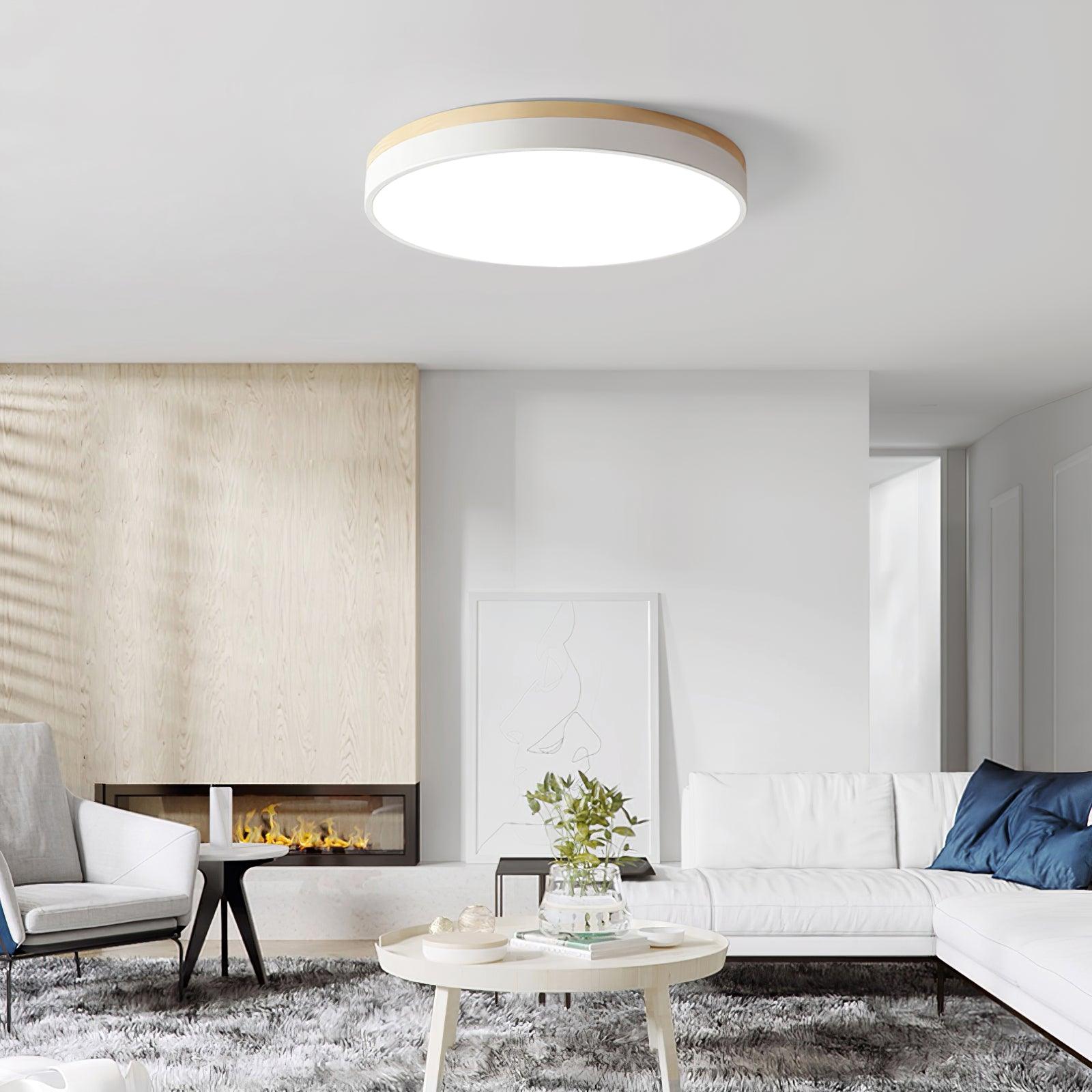Daelis Ceiling Lamp White Round with Wooden-Neutral Decor