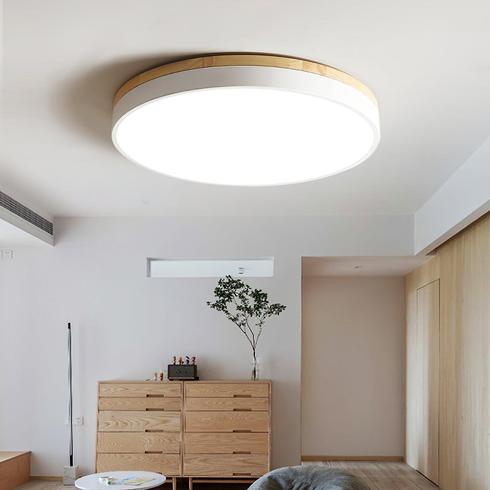 Daelis Ceiling Lamp White Round with Wooden-Neutral Decor