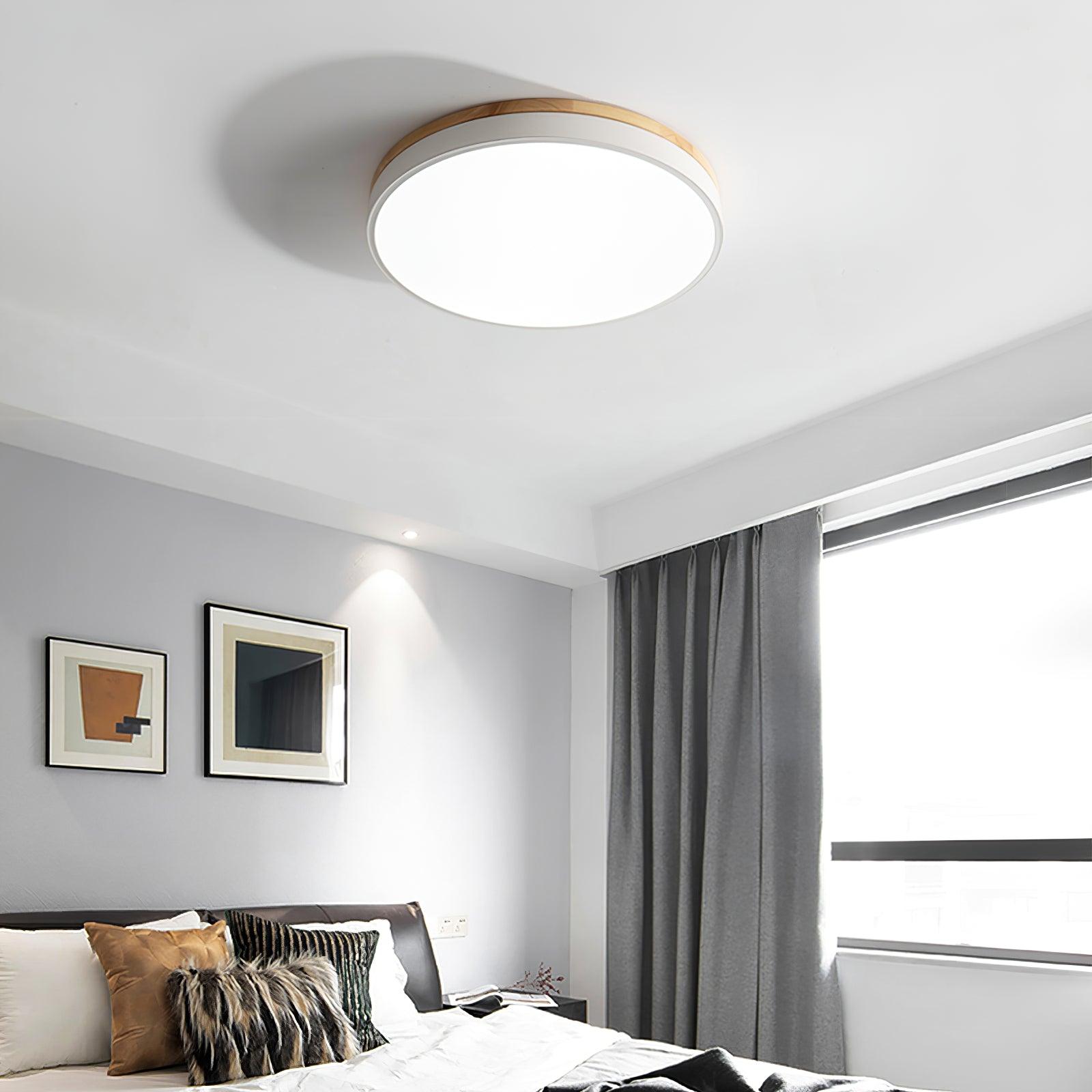 Daelis Ceiling Lamp White Round with Wooden-Neutral Decor