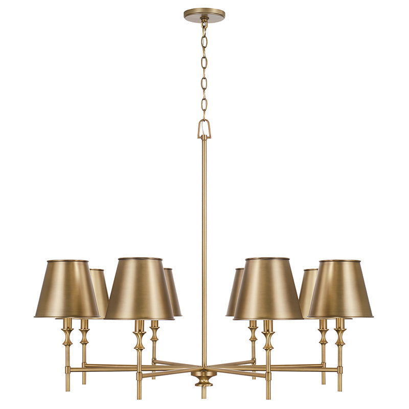Lifestyle image showing the scale of the chandelier in a high-ceiling room.