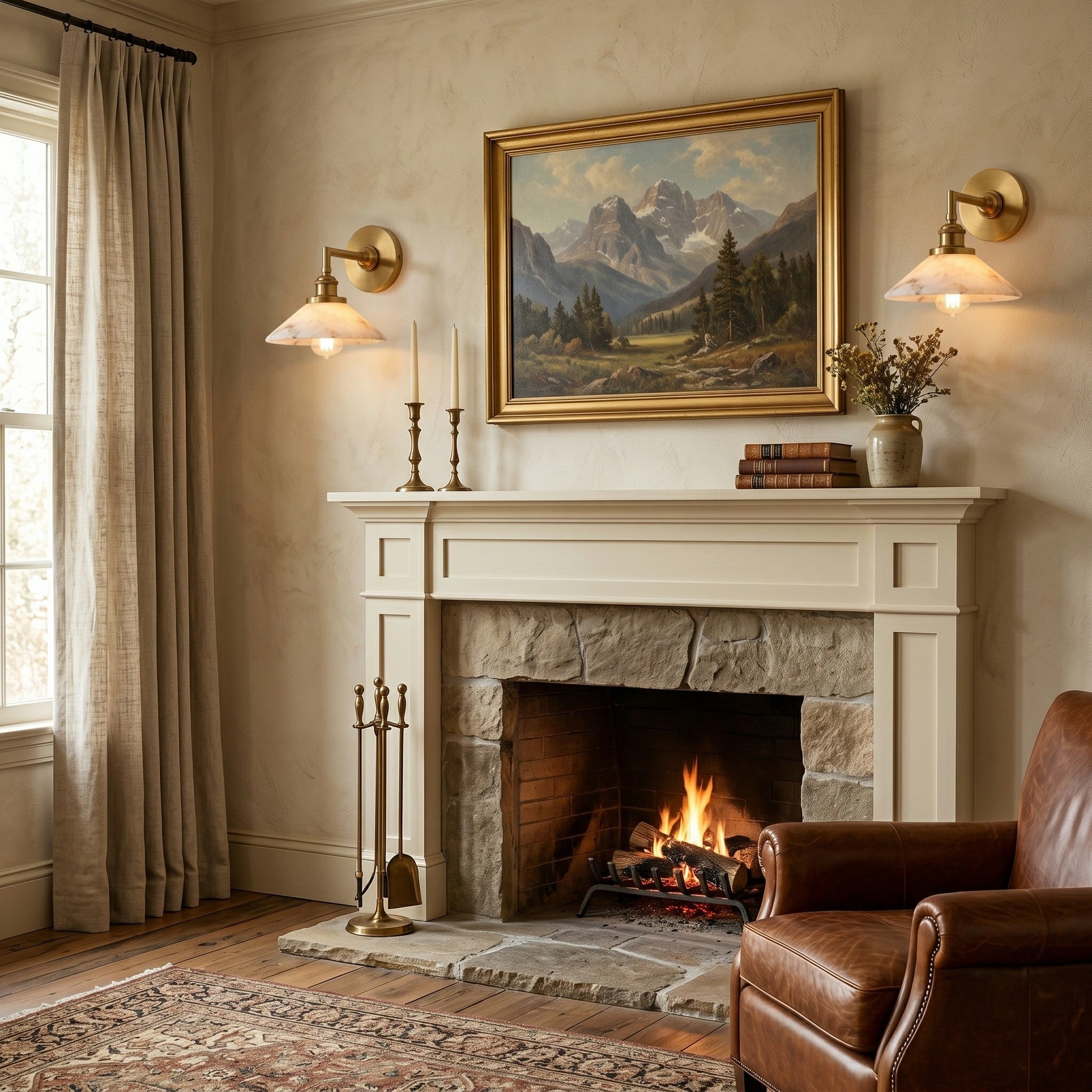 Angled view of the brass wall sconce, highlighting its modern design.