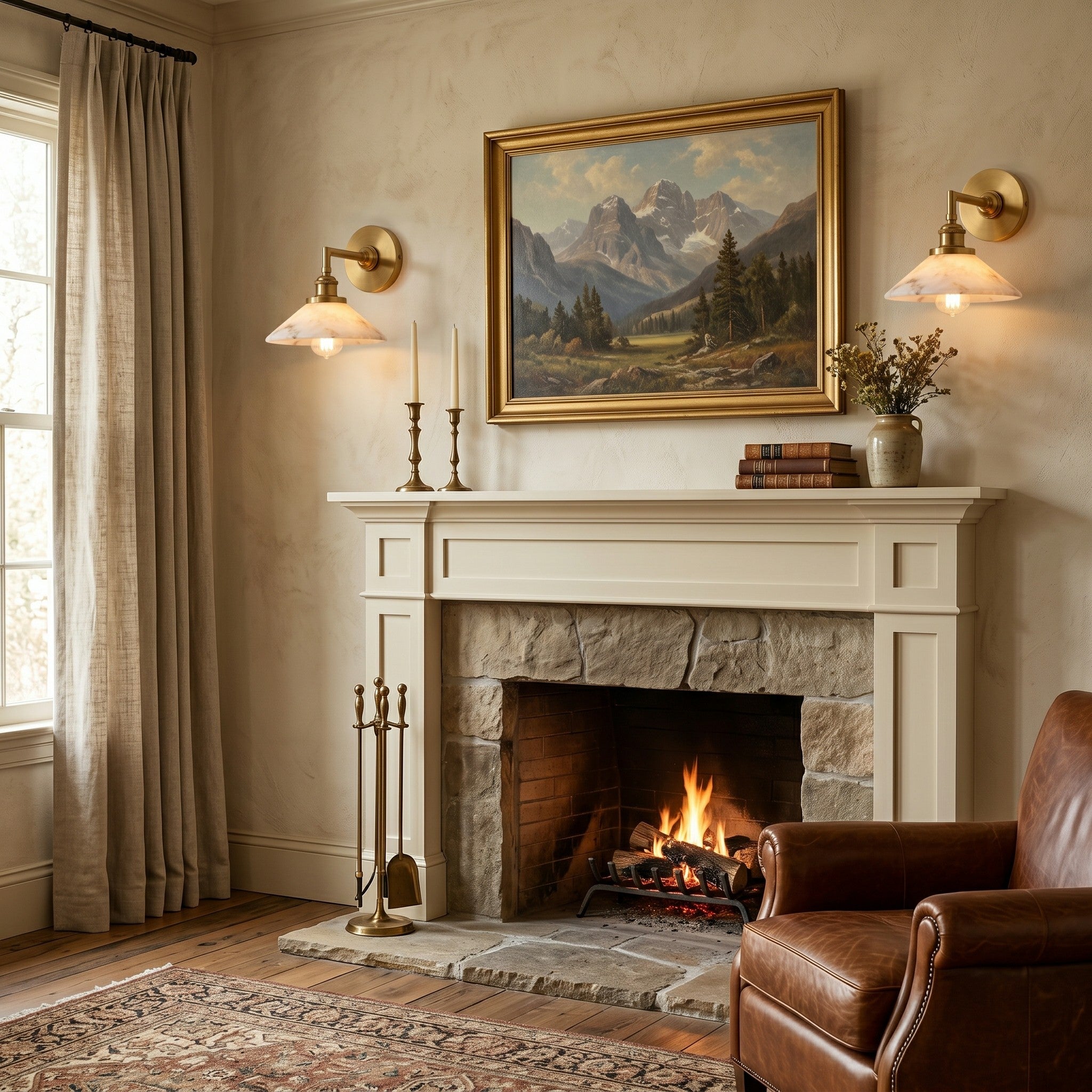 Angled view of the brass wall sconce, highlighting its modern design.