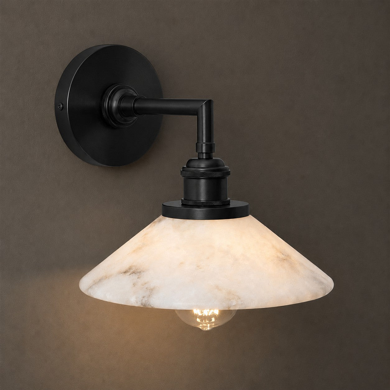 Another angle of the illuminated alabaster shade.