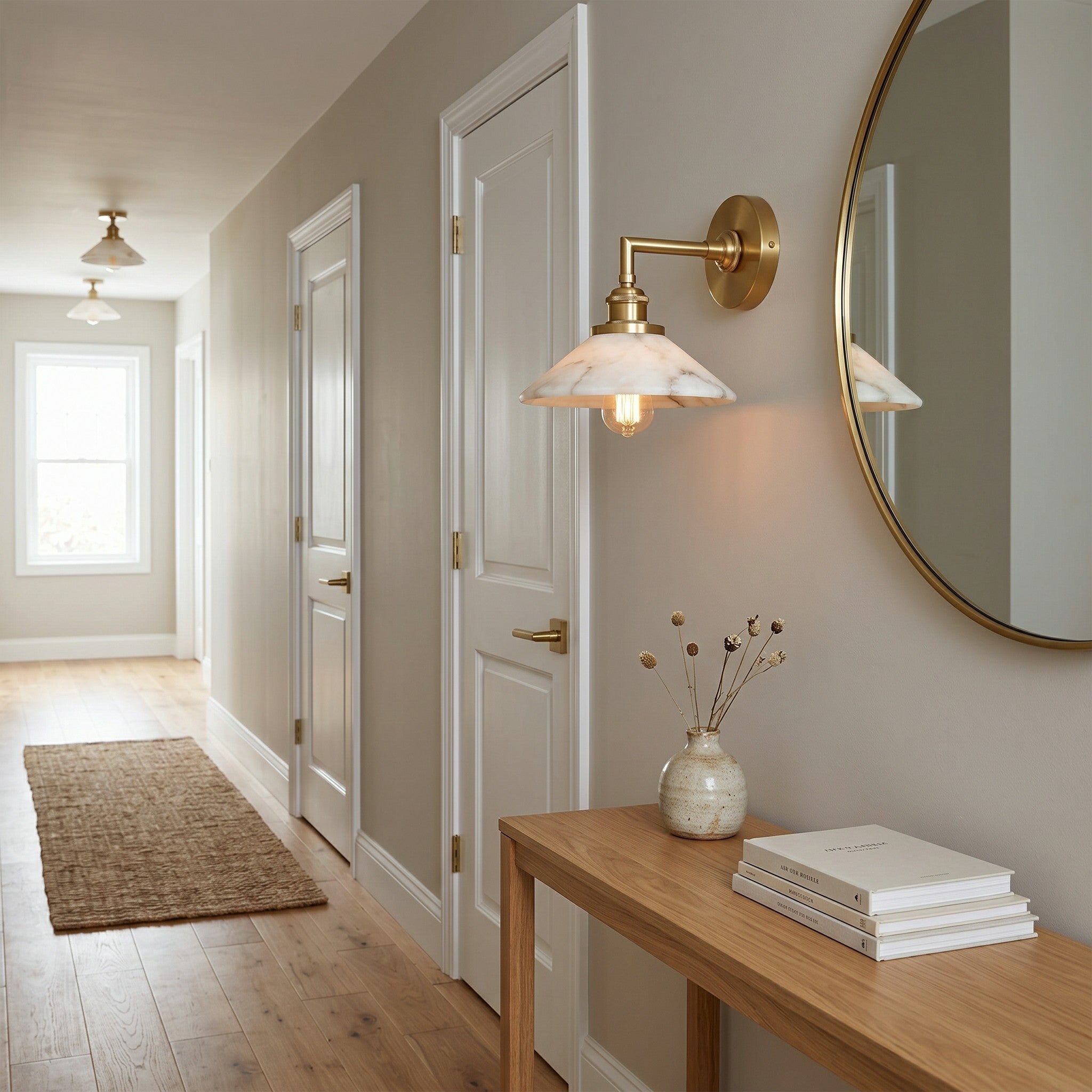 The wall sconce used as a bedside reading light.